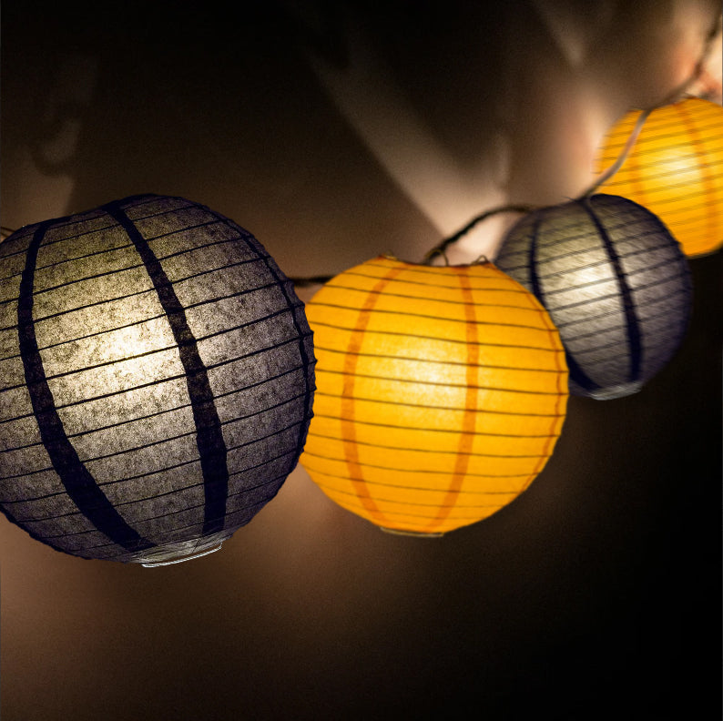 16 Pack Halloween Black and Orange Paper Lantern String Lights - 31 FT Expandable Party Decorations Kit for Indoor Outdoor Halloween Party, Porch, Yard, and Home Decor