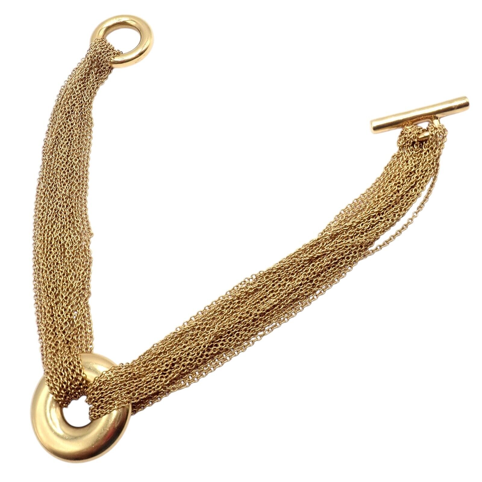 Authentic Tiffany & Co 18k Yellow Gold Multi-Strand Chain Toggle Bracelet - Luxury Jewelry Gift for Women, Perfect for Weddings & Special Occasions