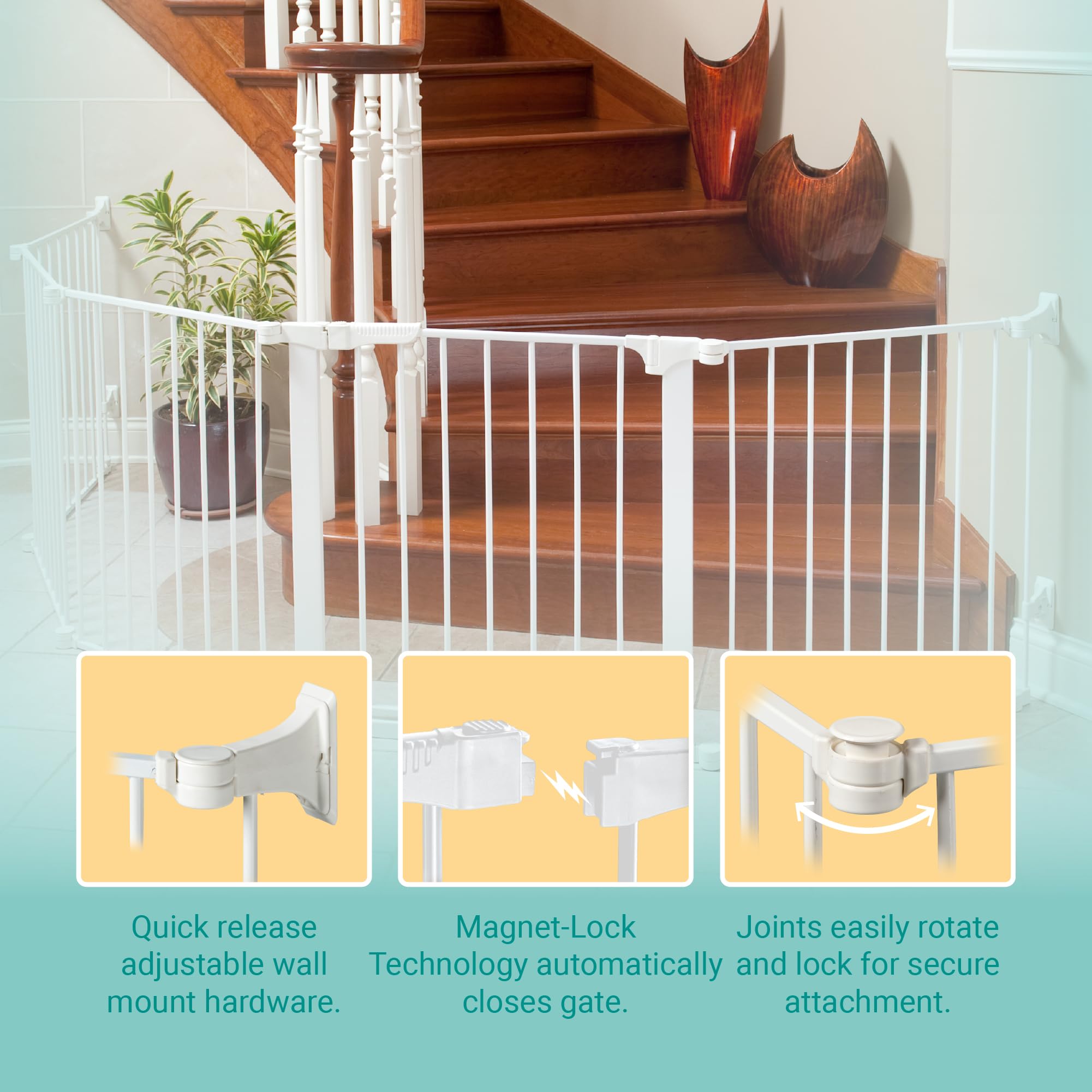 KidCo Auto Closing ConfigureGate Baby Gate - 30 Inch Door Section, Adjustable Safety Fence for Stairs & Doorways, White (Perfect for Homes with Pets & Toddlers)