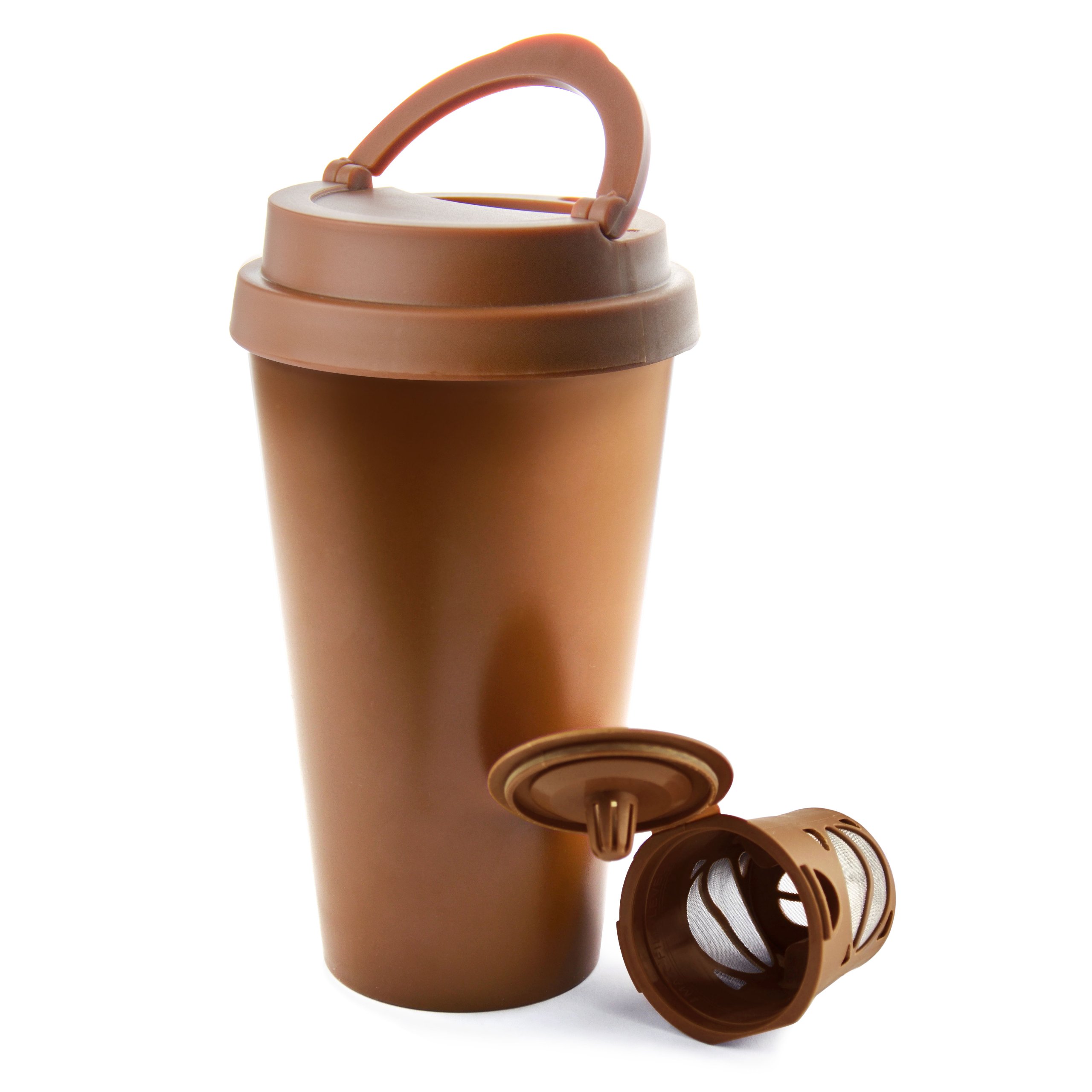 True Brew K-Cup Reusable Coffee Filter & Insulated Stainless Steel Tumbler Set - 16oz Travel Mug for Hot/Cold Drinks - Perfect for Home, Office & Commuting - Chocolate Brown