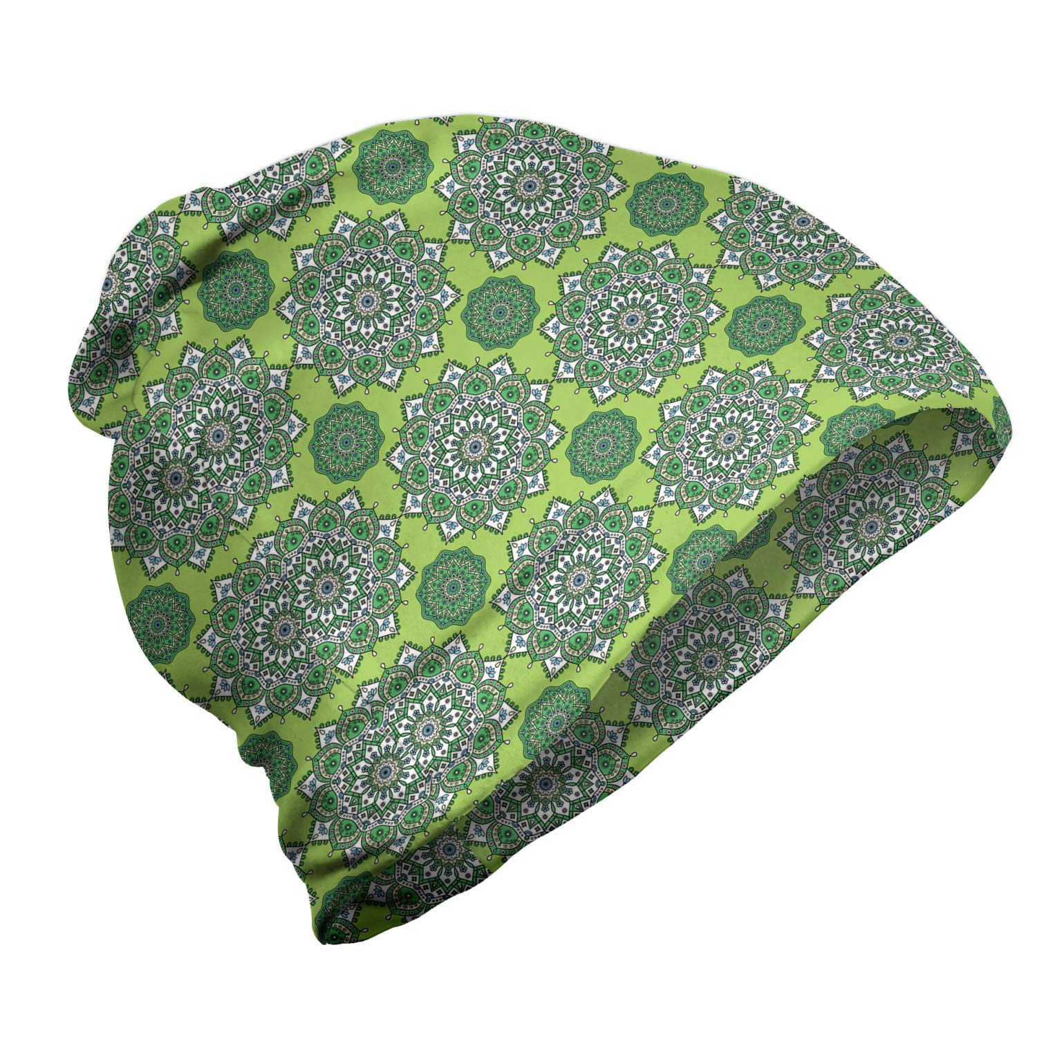 Ambesonne Unisex Beanie - Moroccan Mandala Print Winter Hat for Men & Women - Warm Knit Beanie for Hiking, Skiing, and Outdoor Activities