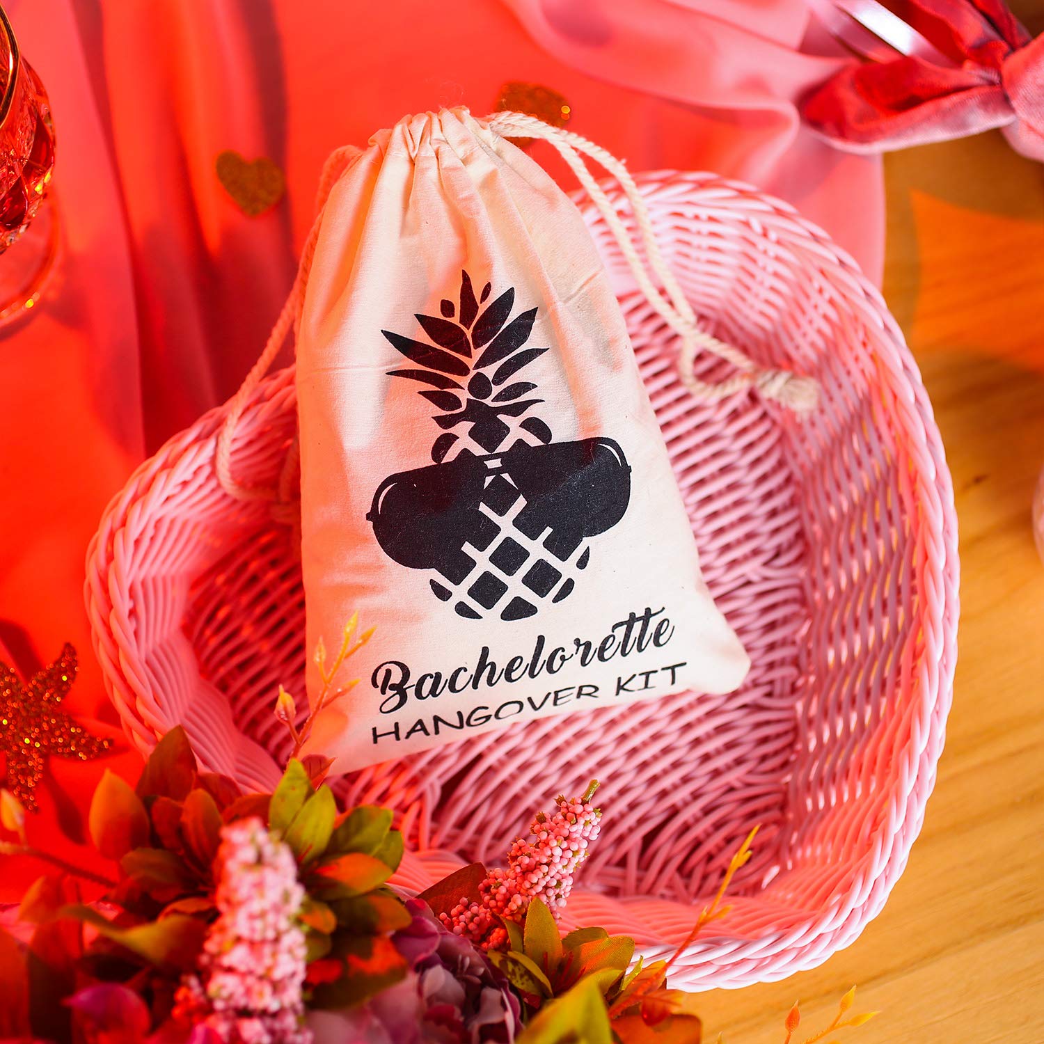 SHERWAY Pineapple Bachelorette Party Favor Bags - Wedding Survival Kit & Hangover Recovery Drawstring Pouches (Beige, 5x7 Inches, 10 Pack) - Perfect for Bridal Showers, Bachelor Parties & Wedding Guest Gifts