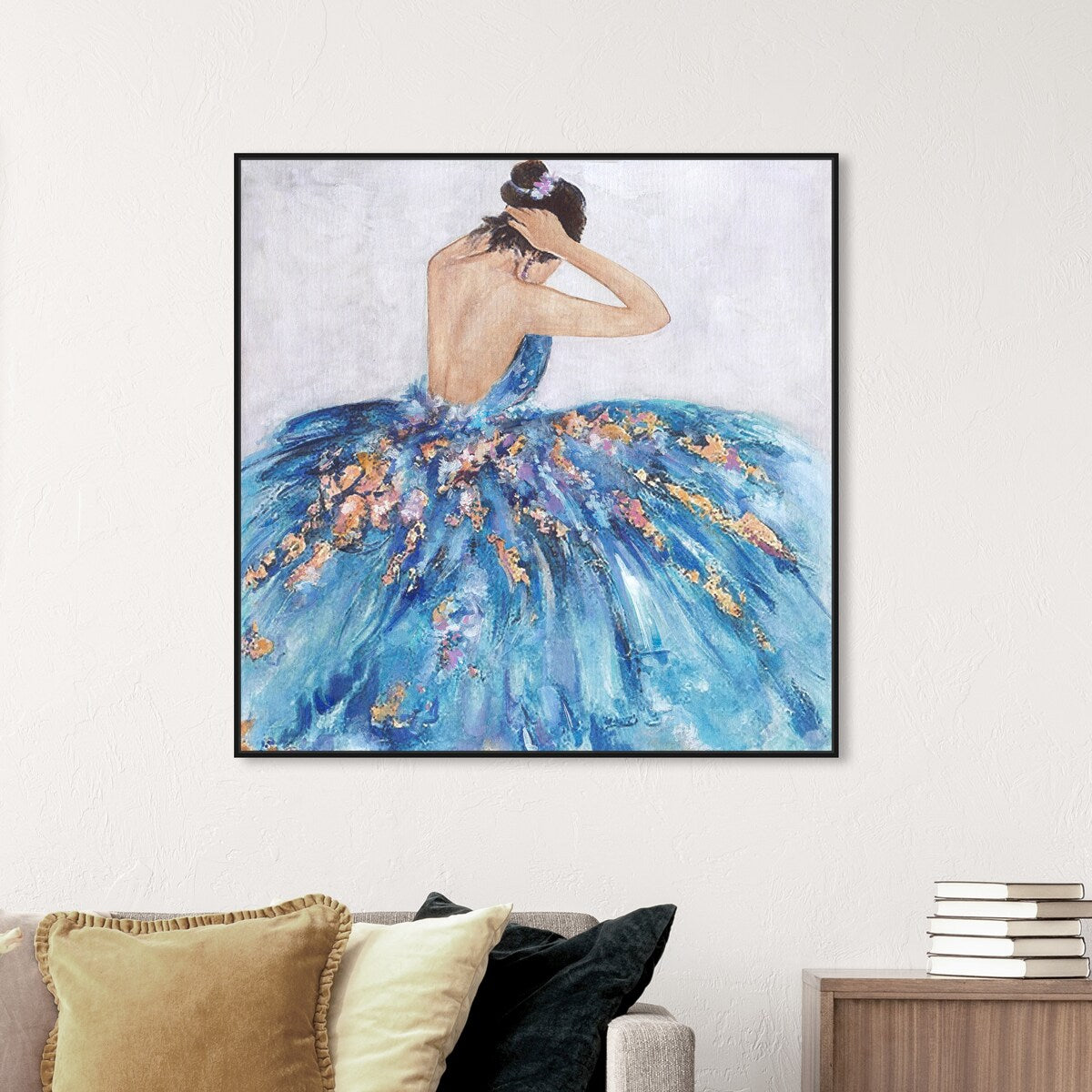 Elegant Blue Princess Dress Glam Canvas Wall Art Print - Festive Framed Decor for Bedroom, Living Room & Nursery