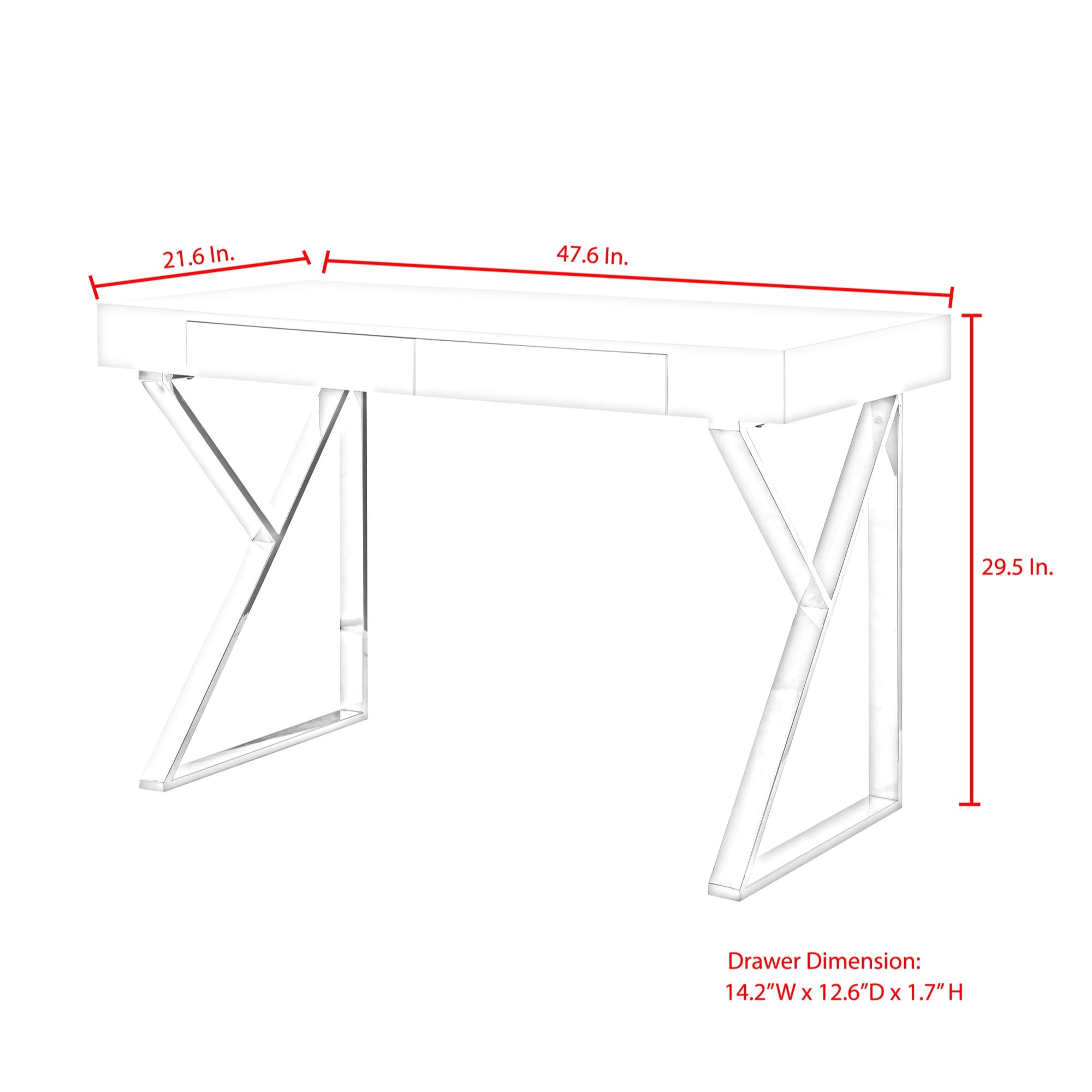 Inspired Home Zosia Desk with 2 Drawers - Modern White & Chrome Writing Desk for Home Office, Study, or Workspace | Compact & Stylish Workstation for Small Spaces