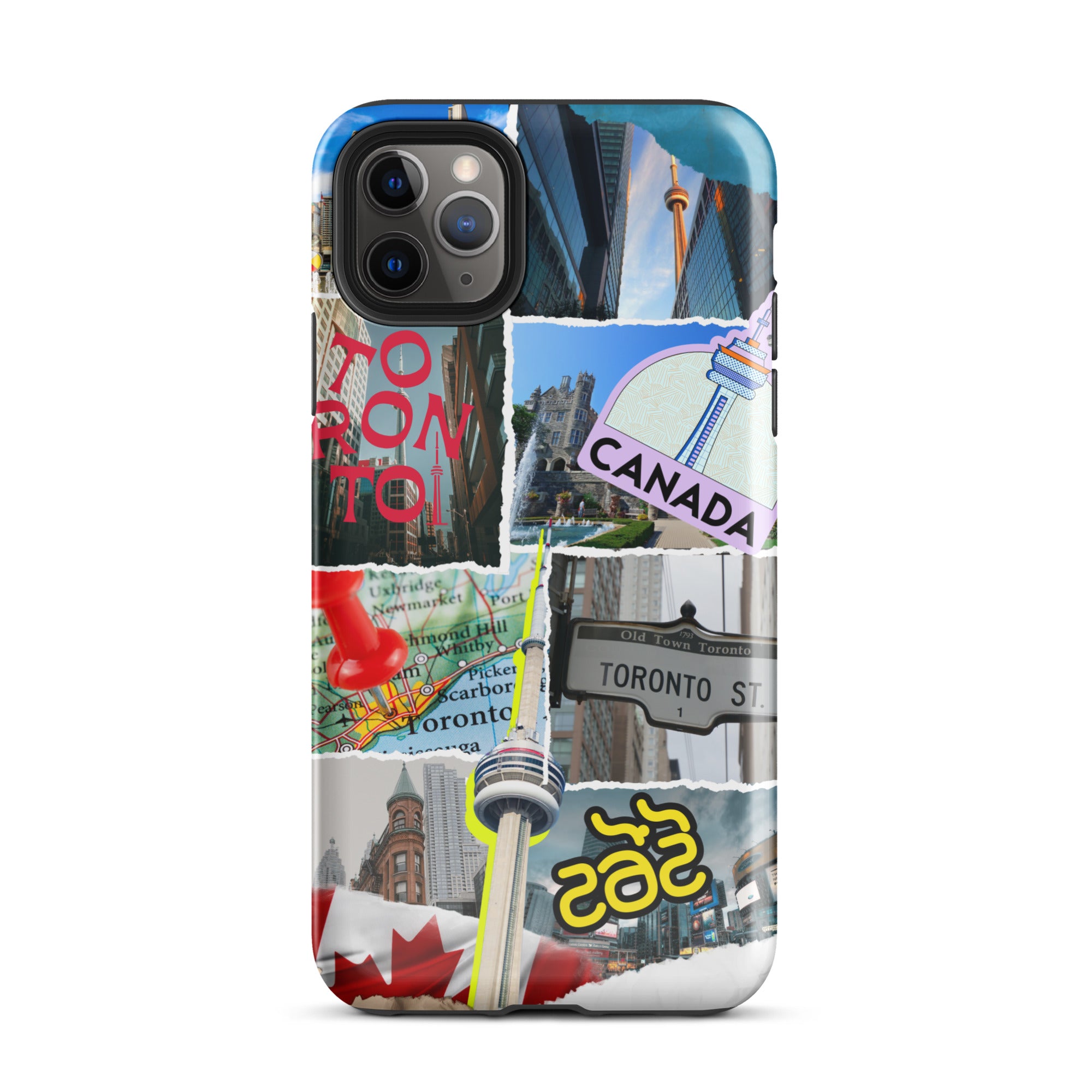Premium Toronto Skyline Collage iPhone Case - Durable Protective Cover for iPhone 12/13/14/15 Pro Max - Perfect Gift for Travel Lovers & Cityscape Enthusiasts (Use at Home, Office or While Traveling)