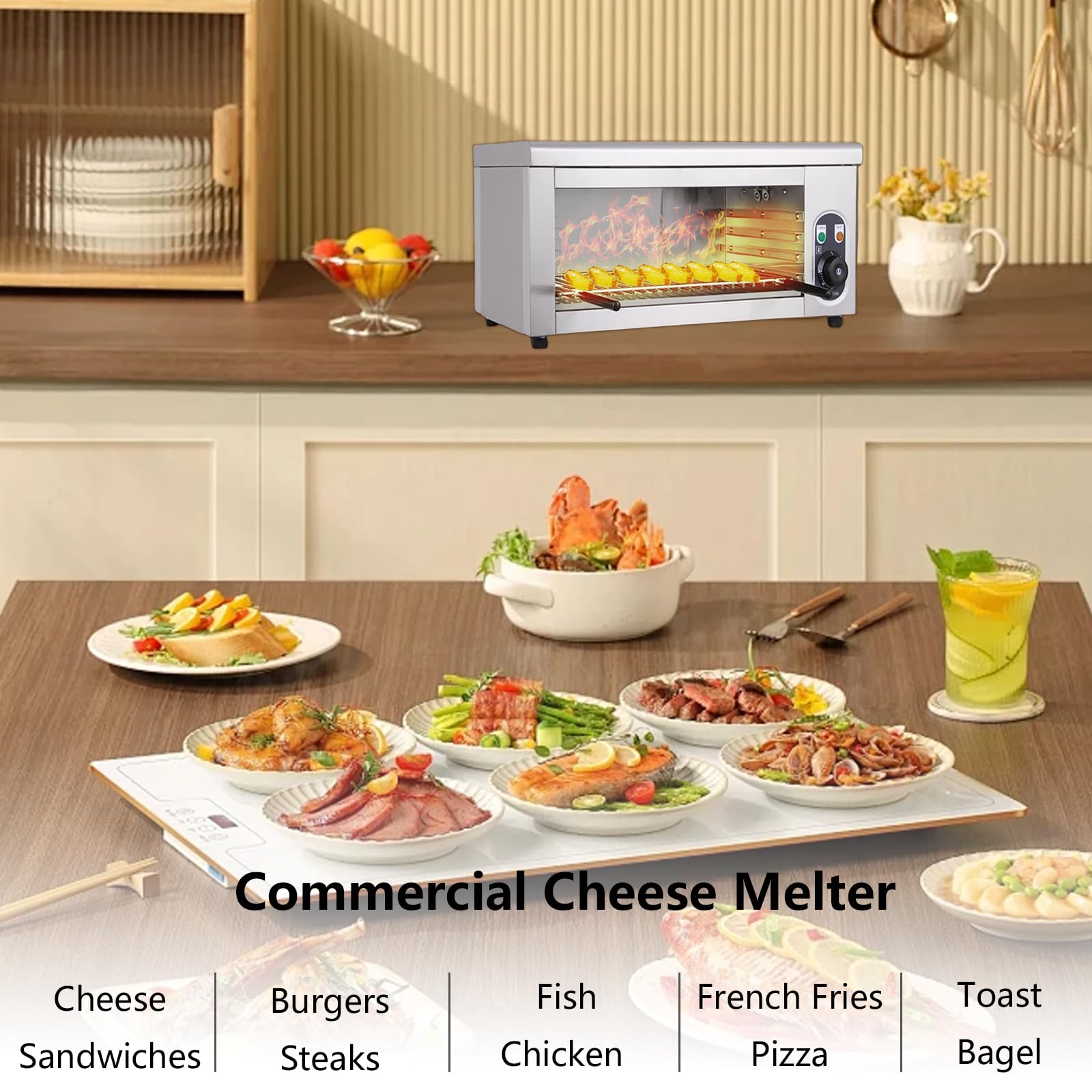 2000W Electric Cheese Melter & Steak Broiler - 110V Commercial Stainless Steel Countertop Grill for Melting Cheese, Toasting Sandwiches & Grilling Steaks | Perfect for Restaurants, Diners & Home Kitchens