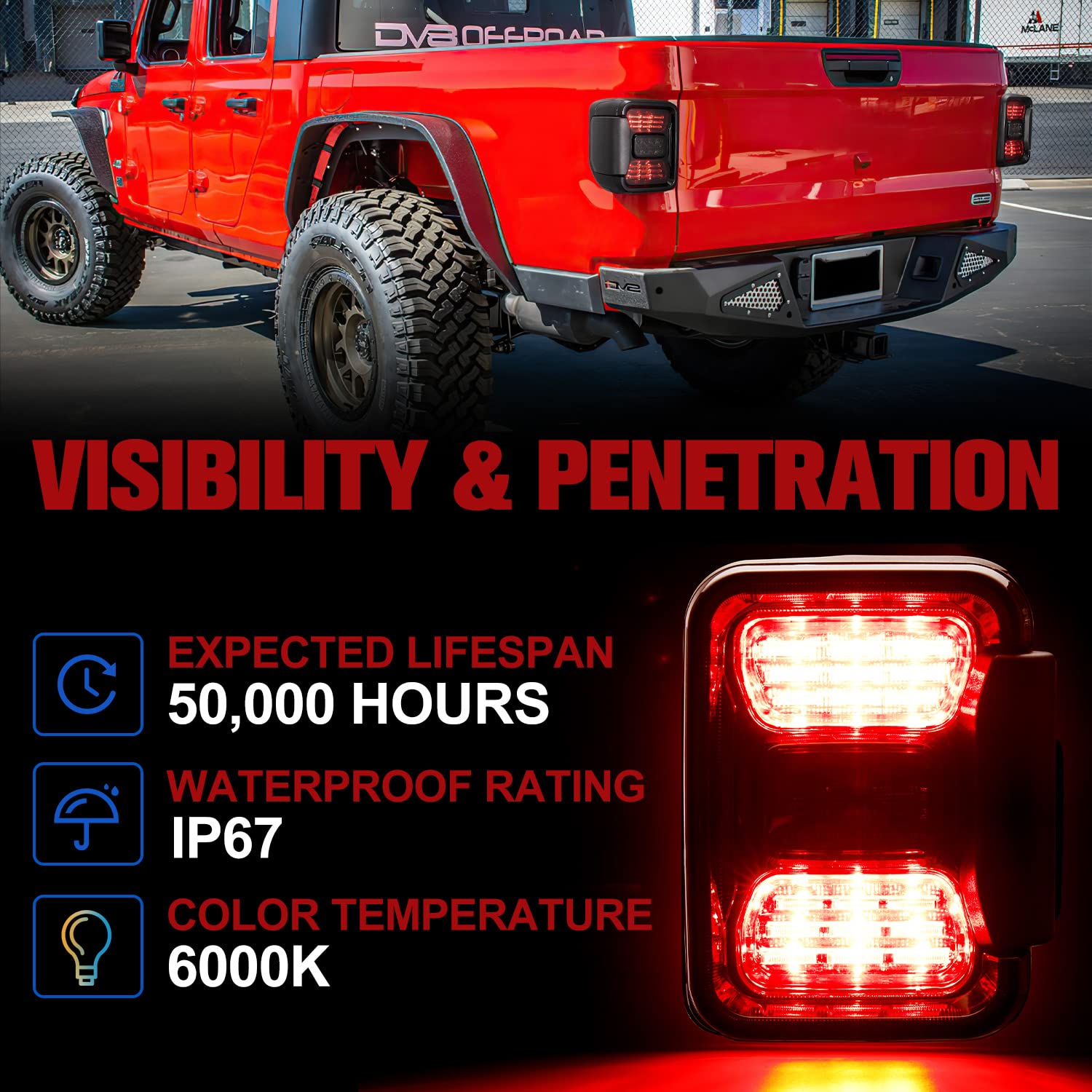 MOBI OUTDOOR LED Tail Lights for Jeep Gladiator JT 2019-2022 - Smoked Taillights with Brake, Turn Signal & Reverse Light (Black Housing, Smoke Lens) - 1 Pair - Perfect for Off-Roading & Night Driving