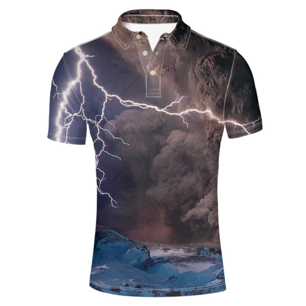 HUGS IDEA Men's Short Sleeve Polo Shirt - Breathable Cotton Regular Fit Casual Tee for Golf, Work & Everyday Wear | Lightning Design