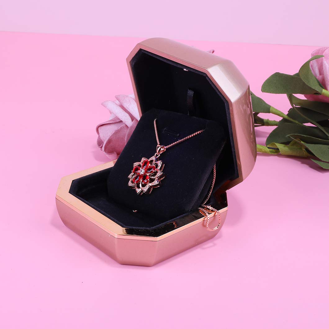 Rolin Roly LED Lighted Jewelry Gift Box - Octagonal Pendant Storage Organizer with Champagne Gold Finish | Perfect for Necklace Display, Wedding Gifts & Luxury Jewelry Packaging