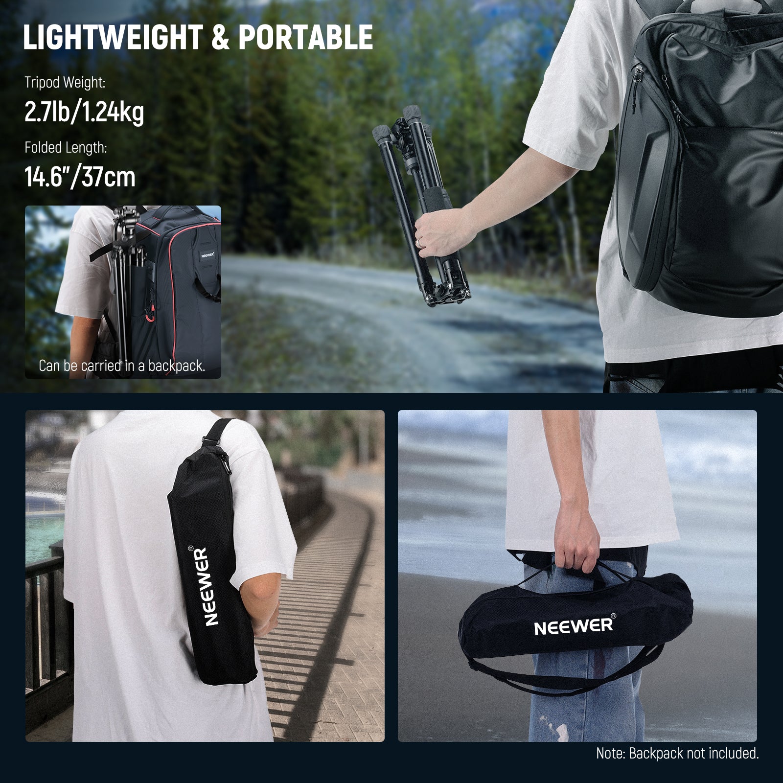 NEEWER TP61 Lightweight Aluminum Travel Tripod for DSLR Cameras - Compact & Portable for Vlogging, Photography, and Outdoor Adventures