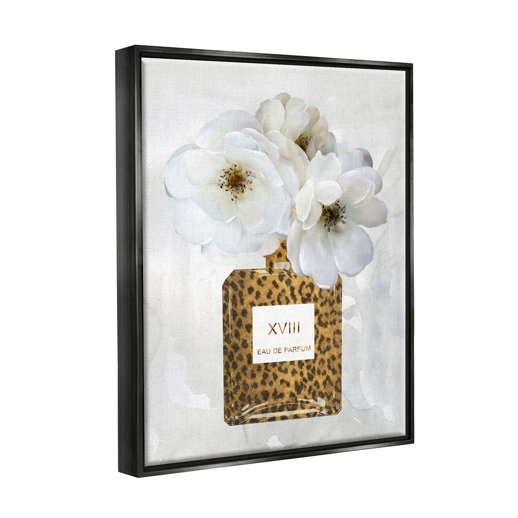Stupell Industries Leopard Print Perfume Bottle Wall Art - Glam White Spring Floral Canvas Painting by Carol Robinson - Perfect for Bathroom Decor, Bedroom Accent Wall & Gift for Women