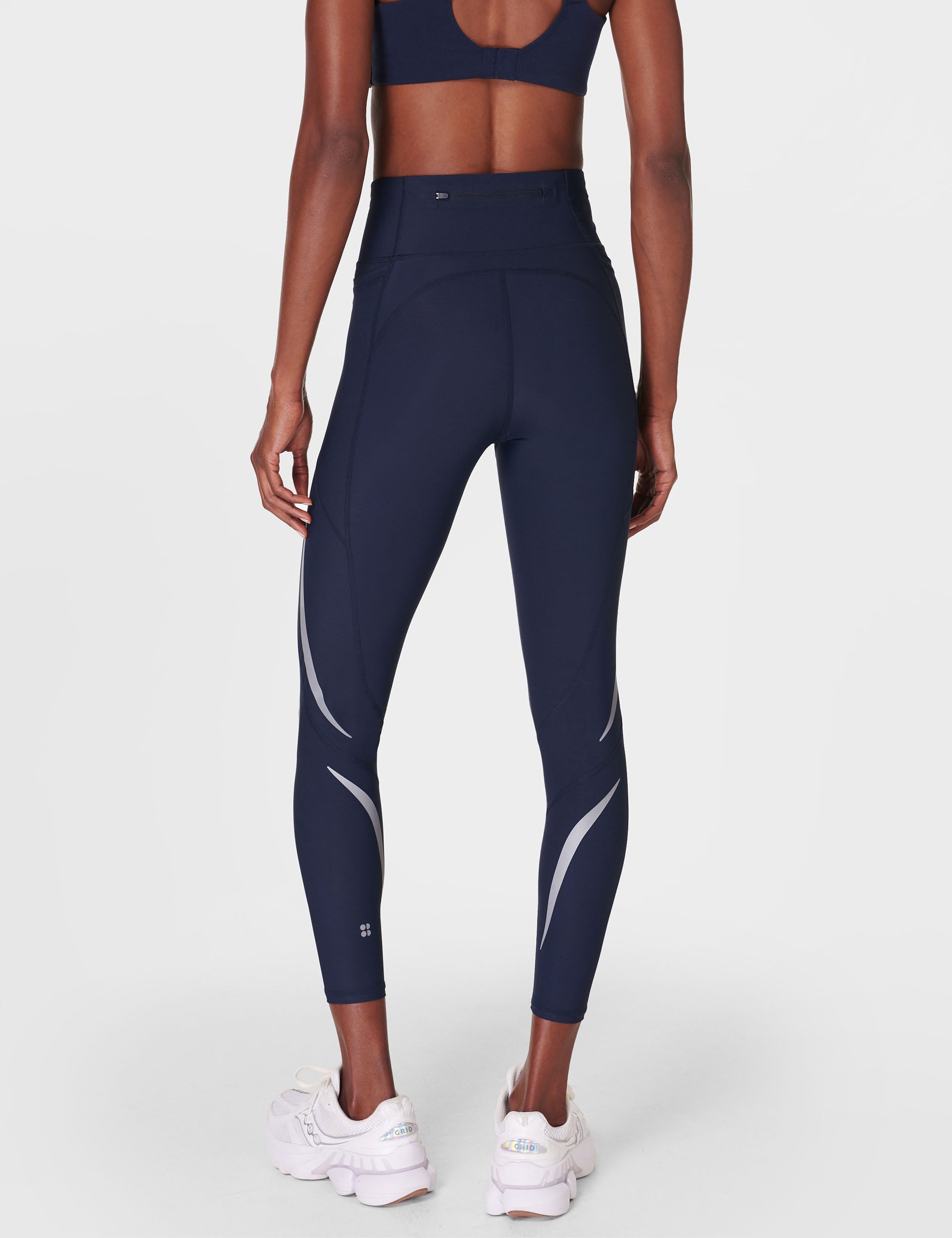 Zero Gravity 7/8 Illuminate Running Tight - High Waist Compression Leggings for Women, Moisture Wicking Workout Yoga Pants in Navy Blue - Perfect for Running, Gym & Outdoor Activities