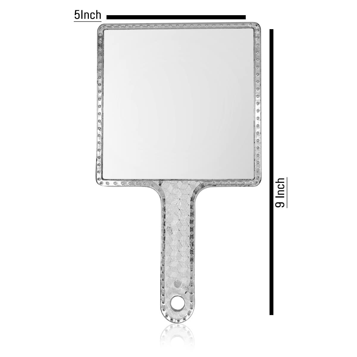 Victor Enterprises 9 Inch Hand Mirror - Silver Plastic Square Makeup Mirror with Handle | Portable Personal Mirror for Travel, Home Vanity, Salon & Makeup Application