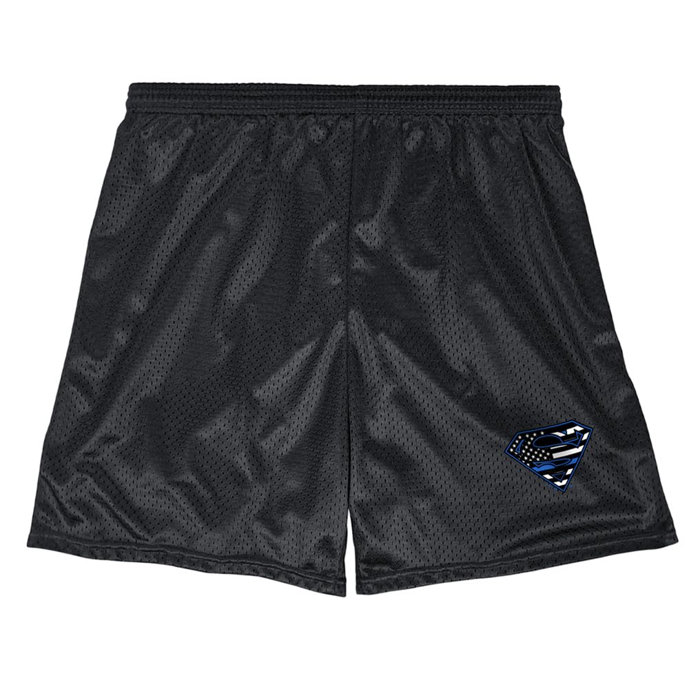 Popfunk Superman Shield Collection Men's Lined Mesh Shorts - Superhero Graphic Athletic Shorts for Gym, Running & Casual Wear