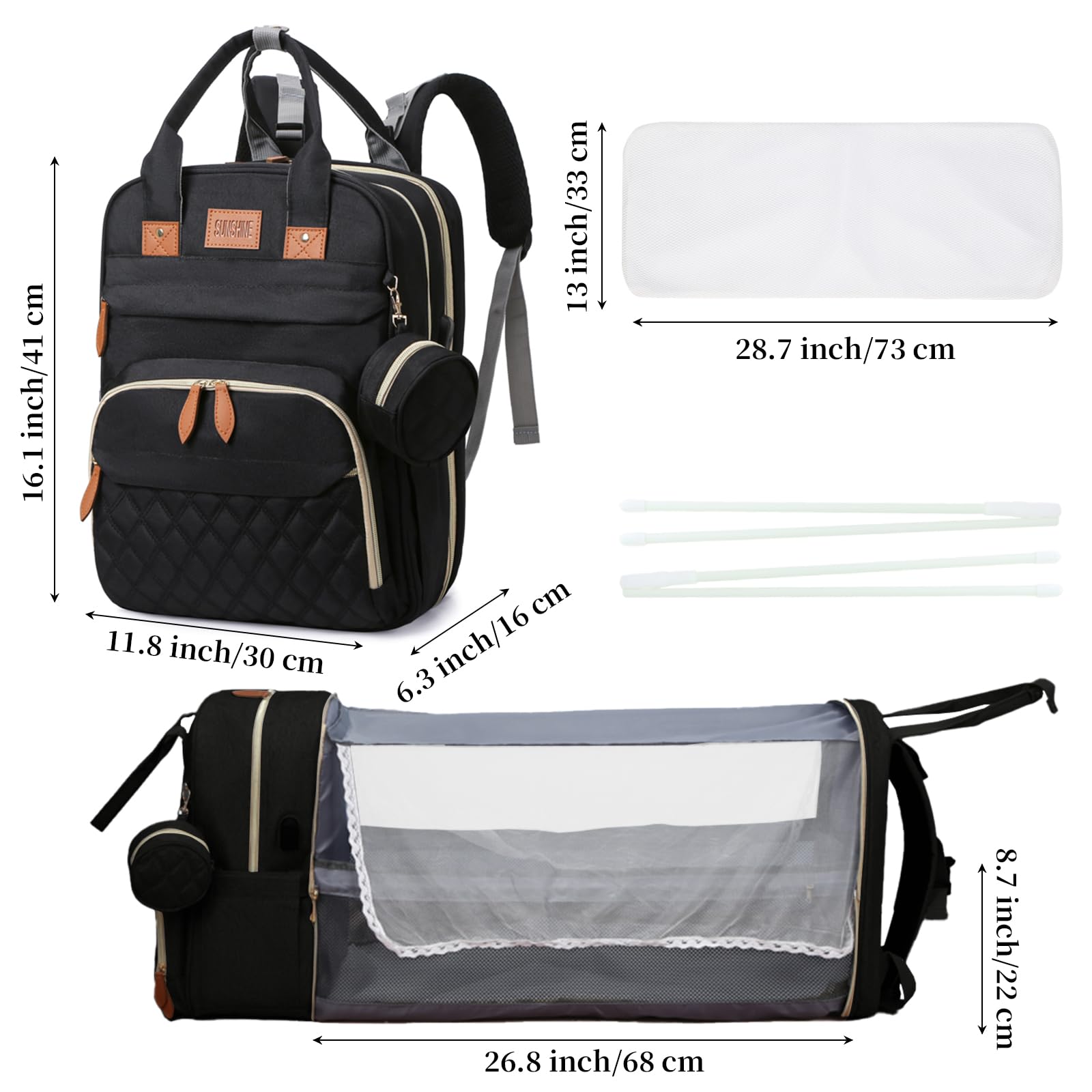 **Macleria Waterproof Diaper Backpack with Changing Station - Multifunctional Baby Bag for Travel, Stroller Straps & Pacifier Case - Perfect for Moms & Dads On-The-Go**
