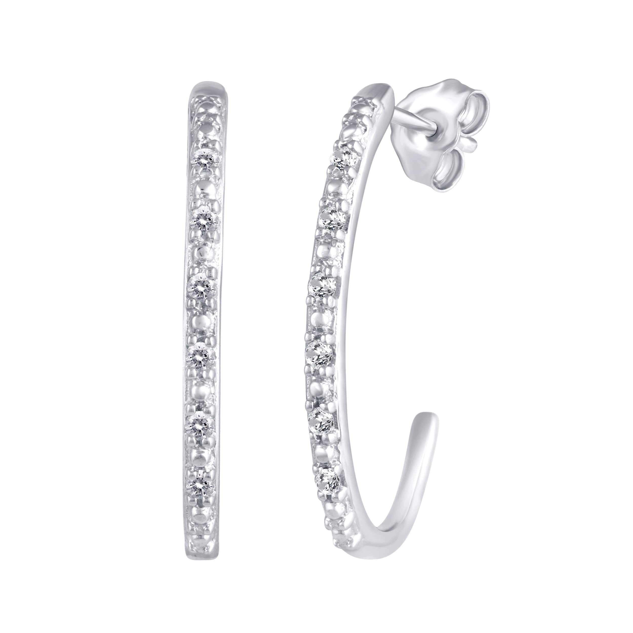 1/10 CTW Natural Diamond Stud Earrings - 925 Sterling Silver Open Hoop Earrings for Women | Perfect for Everyday Wear, Gift Giving & Special Occasions