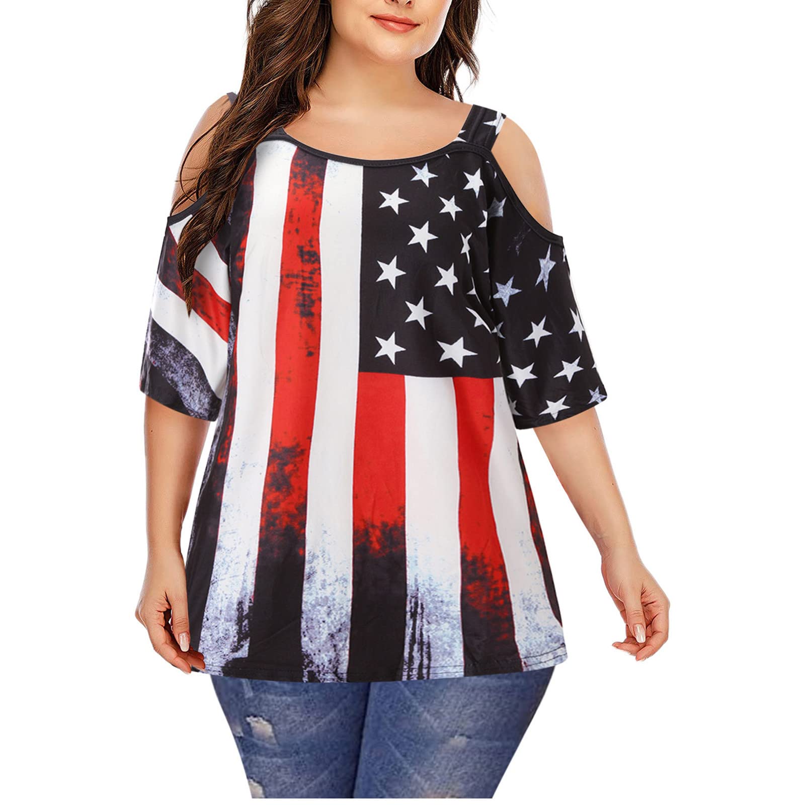 PBNBP Women's Plus Size Summer Tunic Tops - Cold Shoulder Round Neck Printed Casual Blouse for Women & Girls | Trendy Going Out & Vacation Wear