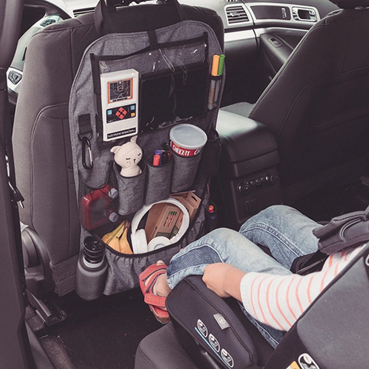Diono Back Seat Organizer Stow 'n Go XL Gray - Premium Car Organizer for Kids Toys, Snacks & Travel Essentials - Perfect for Road Trips & Family Vacations