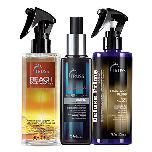 Truss Beach Waves Texturizing Styling Spray Bundle with Heat Protectant & Blonde Hair Toner - Professional Amino Miracle Treatment for Wavy Beach Hair - Perfect for Summer Styling, Salon-Quality Results at Home
