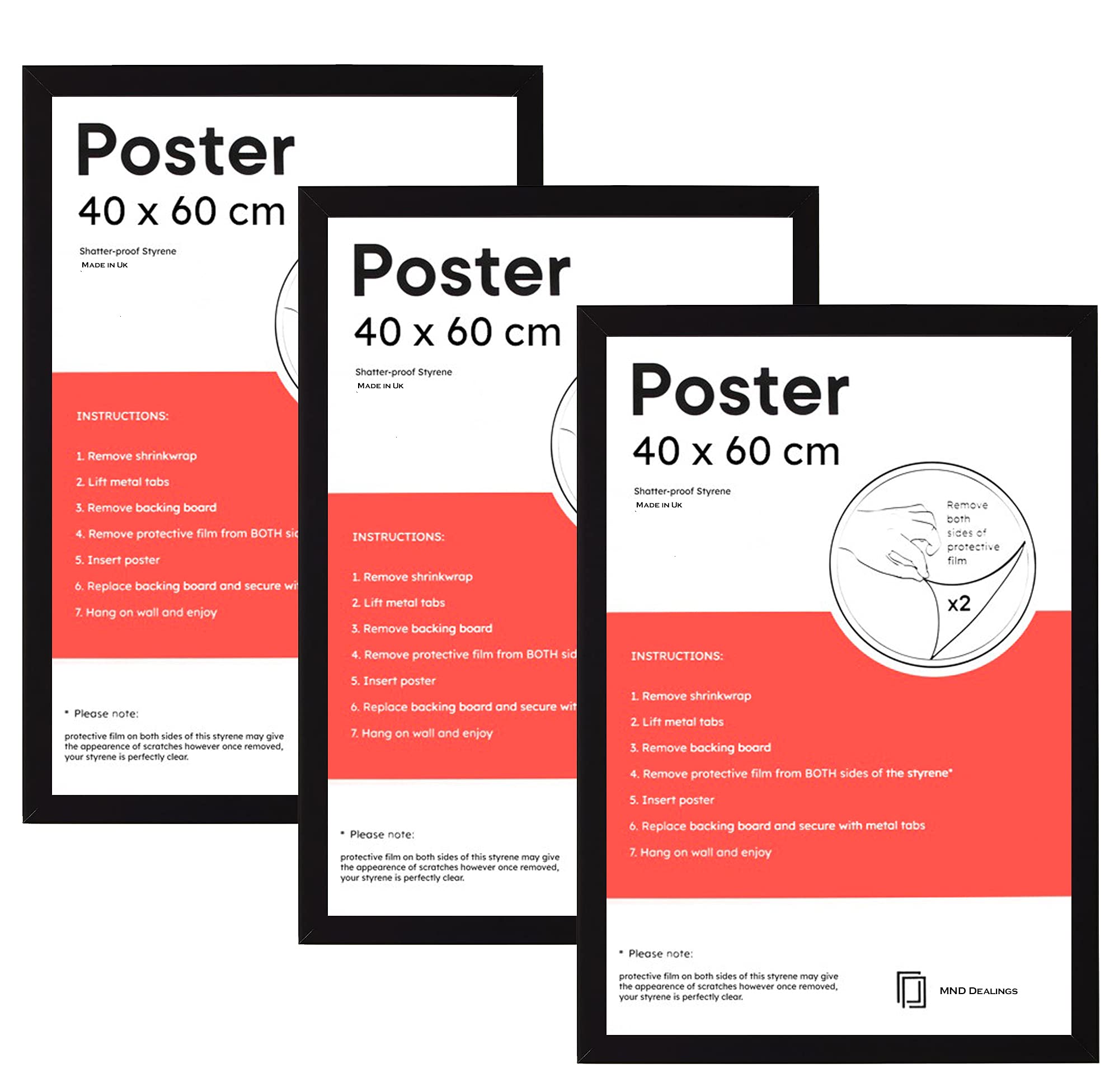 40x60cm Large Modern Poster Frame - Black Eton Wood Wall Gallery Frame with Shatterproof Perspex Sheet - Perfect for Living Room, Bedroom, Office Decor & Picture Hanging Display