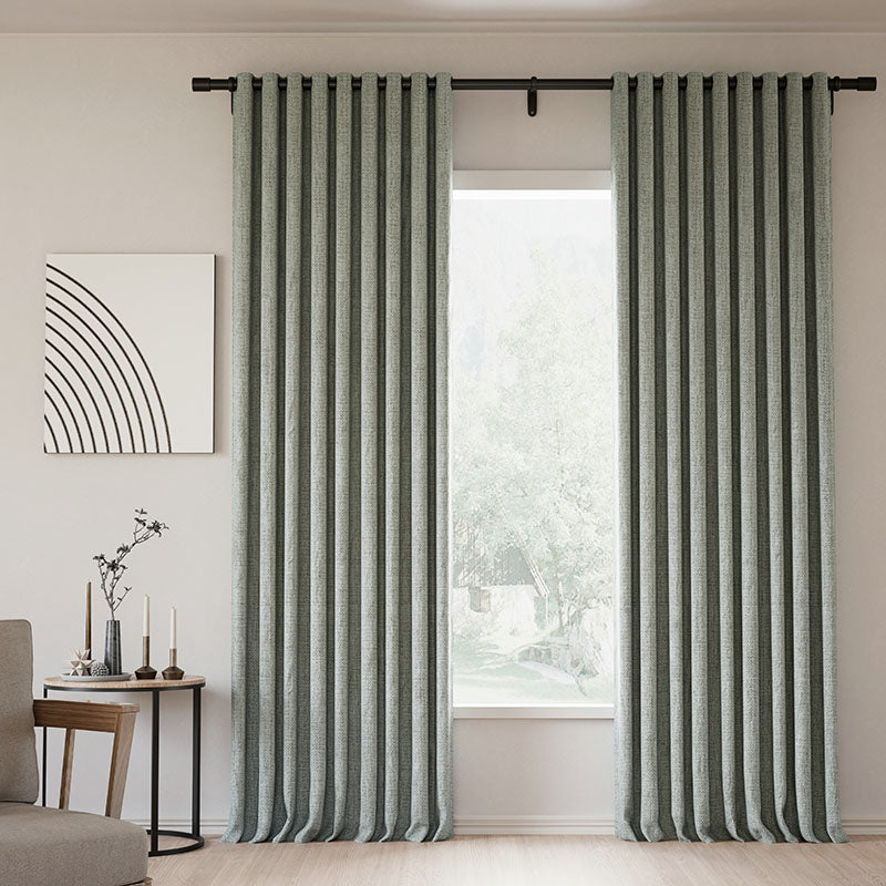 Blackout Curtains - Grommet Lille Linen Memory Trained Natural Modern Tapioca Custom Drapes for Bedroom & Living Room | Noise Reducing & Light Blocking Window Treatments