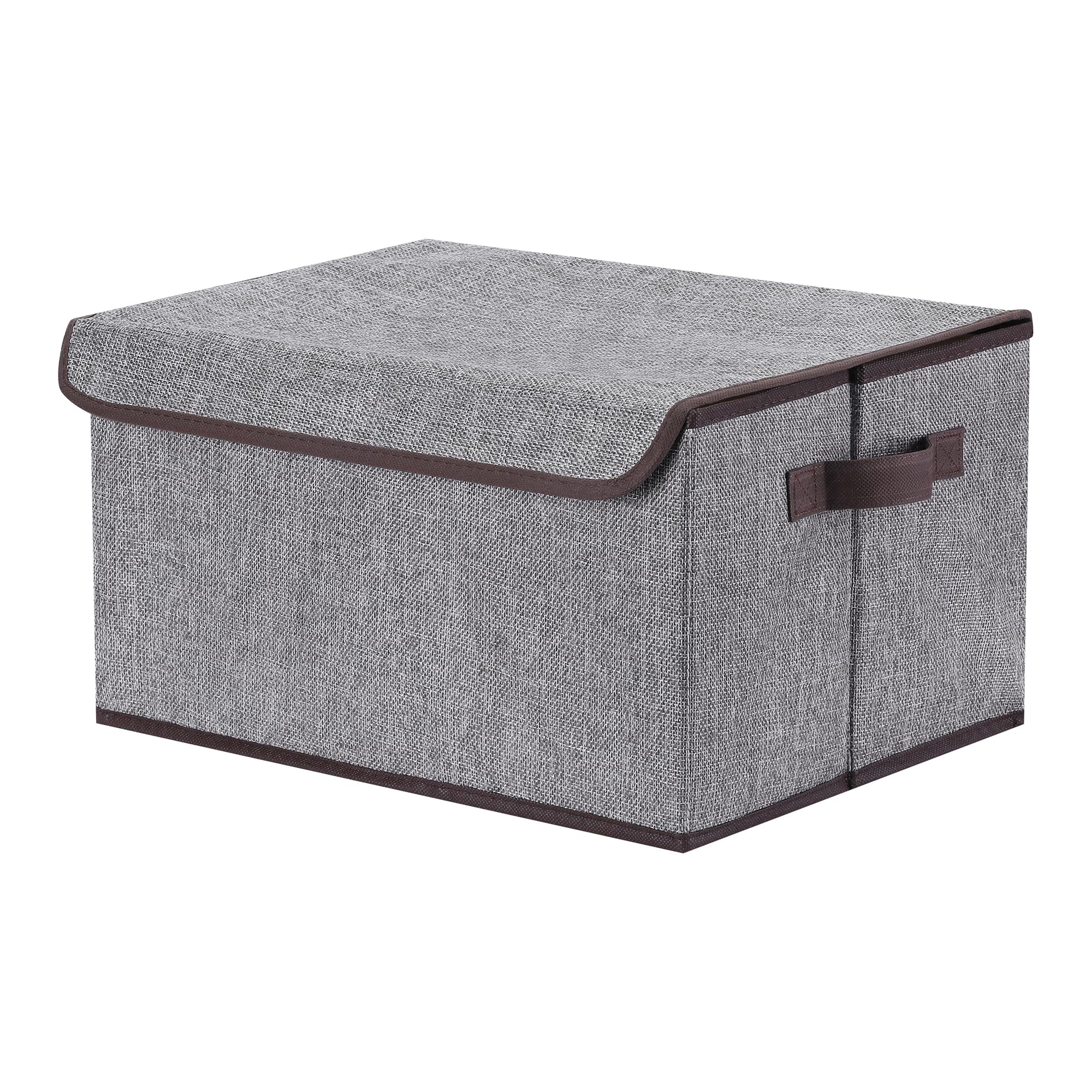 Fabric Storage Bin Cube with Handles & Lid - 15.7x11.8x8.7 Inch Collapsible Organizer Basket for Closet, Shelves, Clothes, Books - Grey - Perfect for Bedroom, Nursery, Office & Home Organization