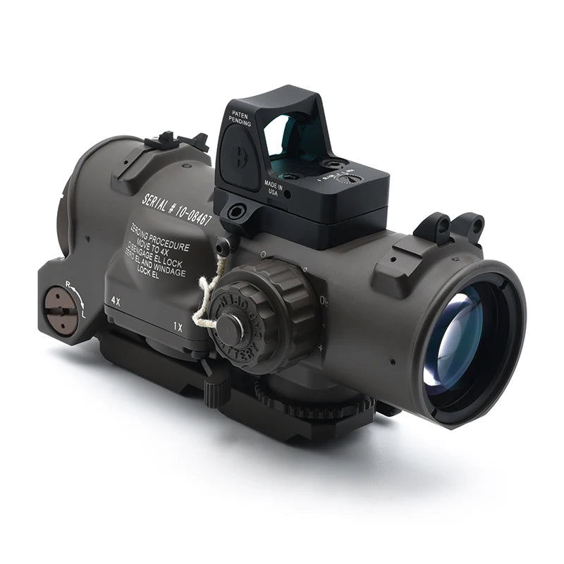 Tactical Rifle Scope DR 1-4x Fixed Dual Field of View with Red Illuminated Reticle - Full Markings for Airsoft, Hunting & Outdoor Shooting | Perfect for Low Light Conditions & Tactical Operations