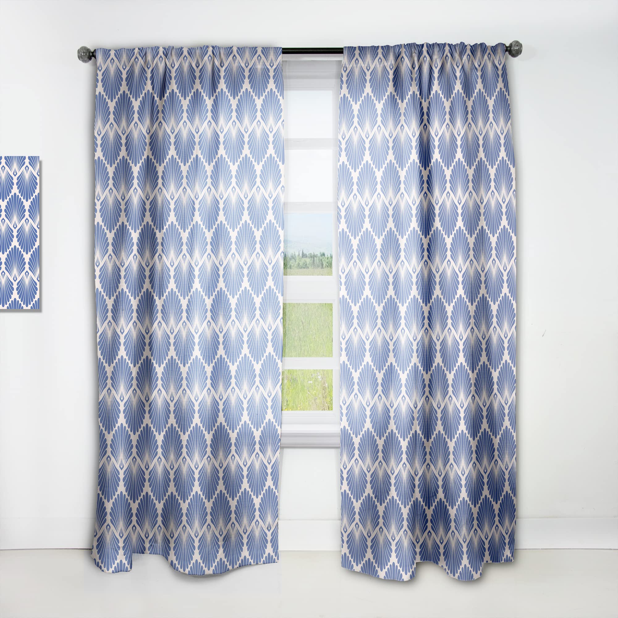 DesignQ Retro Blue Waves Thermal Insulated Curtains - Single Panel 52x63 - Blackout Drapes for Bedroom & Living Room - Perfect for Home Decor & Noise Reduction