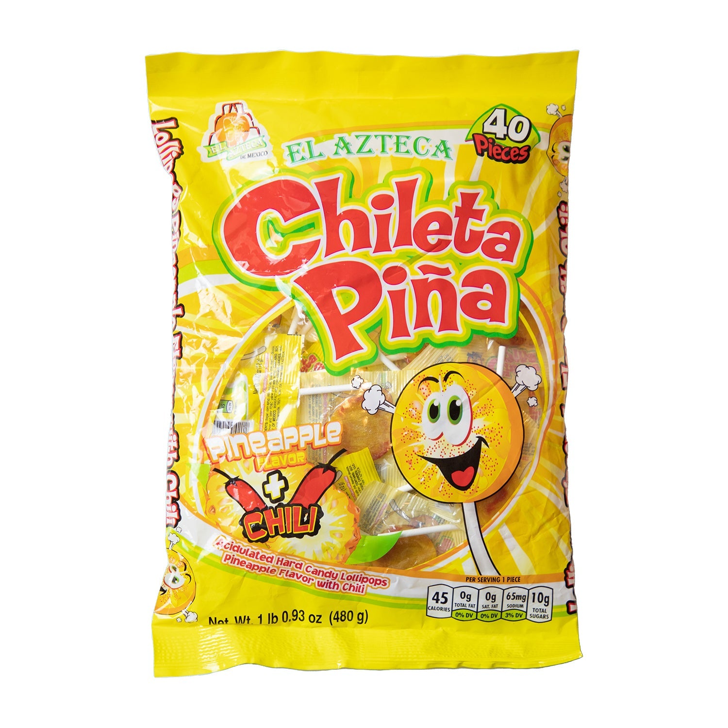Azteca Chileta Pina Pineapple Chili Candy - 40 Count Resealable Bag - Sweet & Spicy Mexican Treat for Parties, Snacking & Gifting