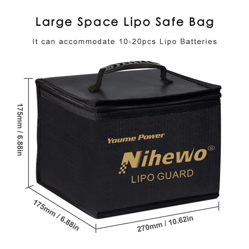 Fireproof Explosionproof Lipo Battery Storage Bag - Large Capacity Safe Guard with Durable Handle & Double Zipper for RC Drones, Airsoft, and Electronics - Ideal for Home, Workshop, and Travel Use