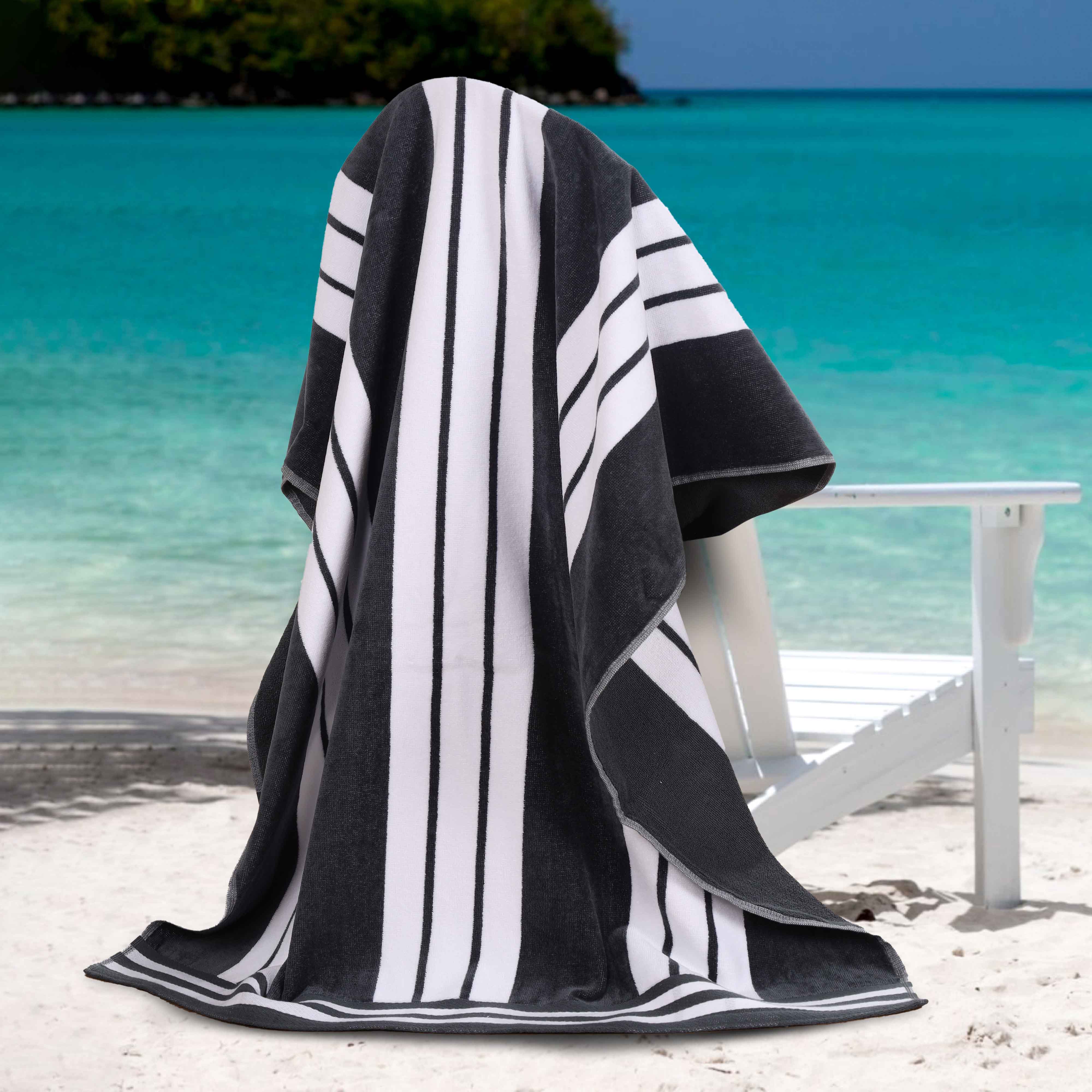 Premium Oversized Cabana Striped Cotton Beach Towel Set - 2, 4, or 6 Pack - Soft Quick-Dry Bath Towels for Pool, Beach, Vacation & Spa Days