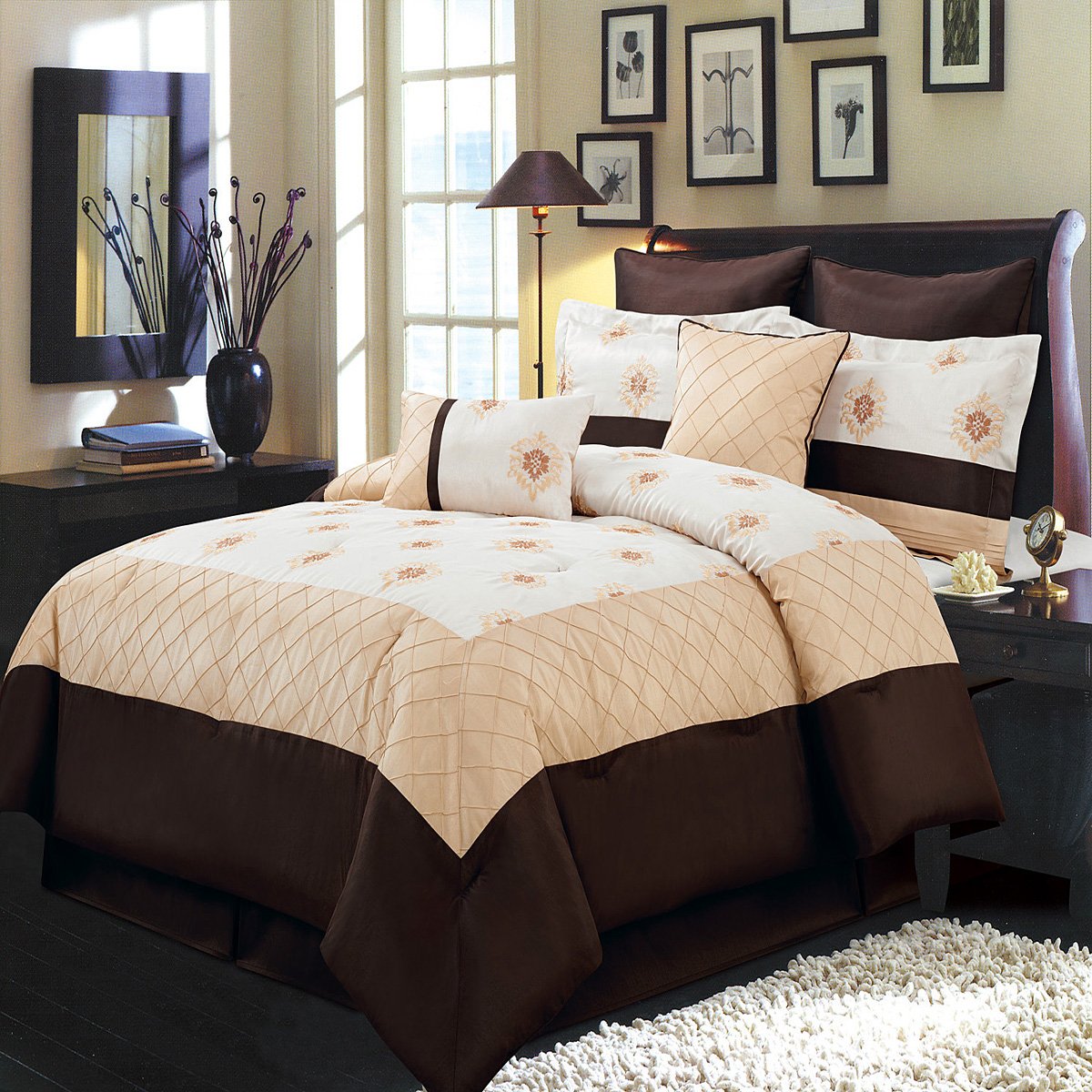 Luxury Royal Hotel Bedding Set - Madison Gold, Ivory & Chocolate 12-Piece Cal-King Comforter Set with Comforter, Bed Skirt, Pillow Shams, Decorative Pillows & Sheets | Premium Bedroom Decor for Master Suites & Guest Rooms