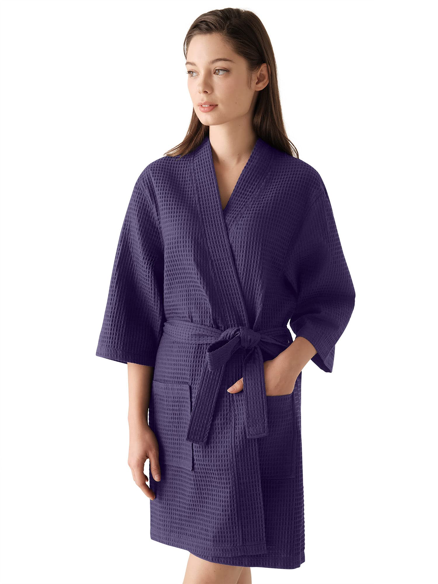 SIORO Women's Cotton Waffle Bathrobe - Lightweight Short Spa Robe, Soft & Cozy Nightwear for Women (Sizes S-XL) | Perfect for Home Relaxation, Spa Days & Hotel Lounging