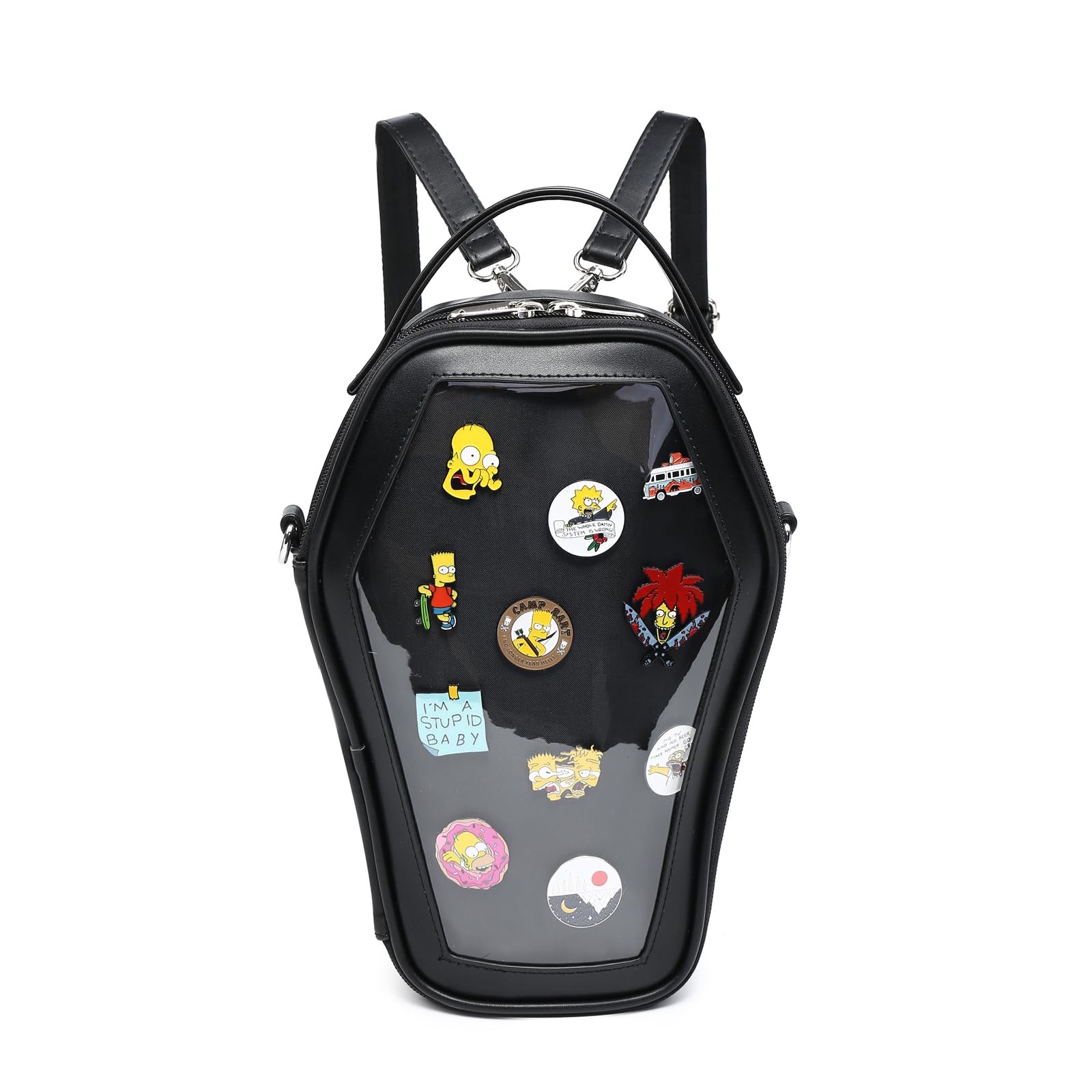 Gothic Coffin Shape Ita Bag Backpack for Anime Pins Display - Rainbow Smile Halloween JK Fashion Purse & Handbag | Perfect for Cosplay, Conventions & Alternative Fashion