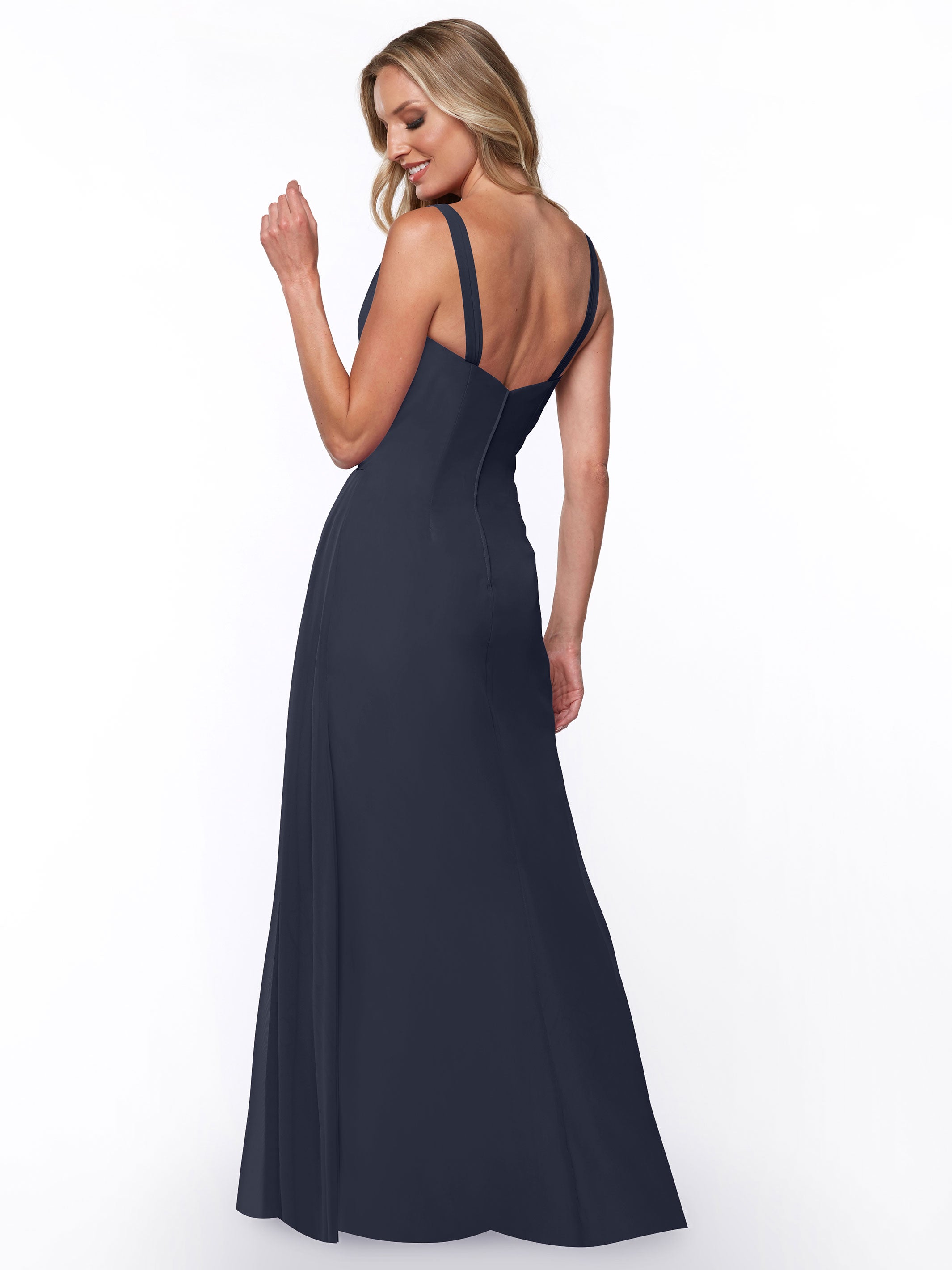 Elegant 80030 Chiffon Sheath Bridesmaid Dress with Ruching V-Neck Bodice - Perfect for Weddings, Formal Events & Special Occasions