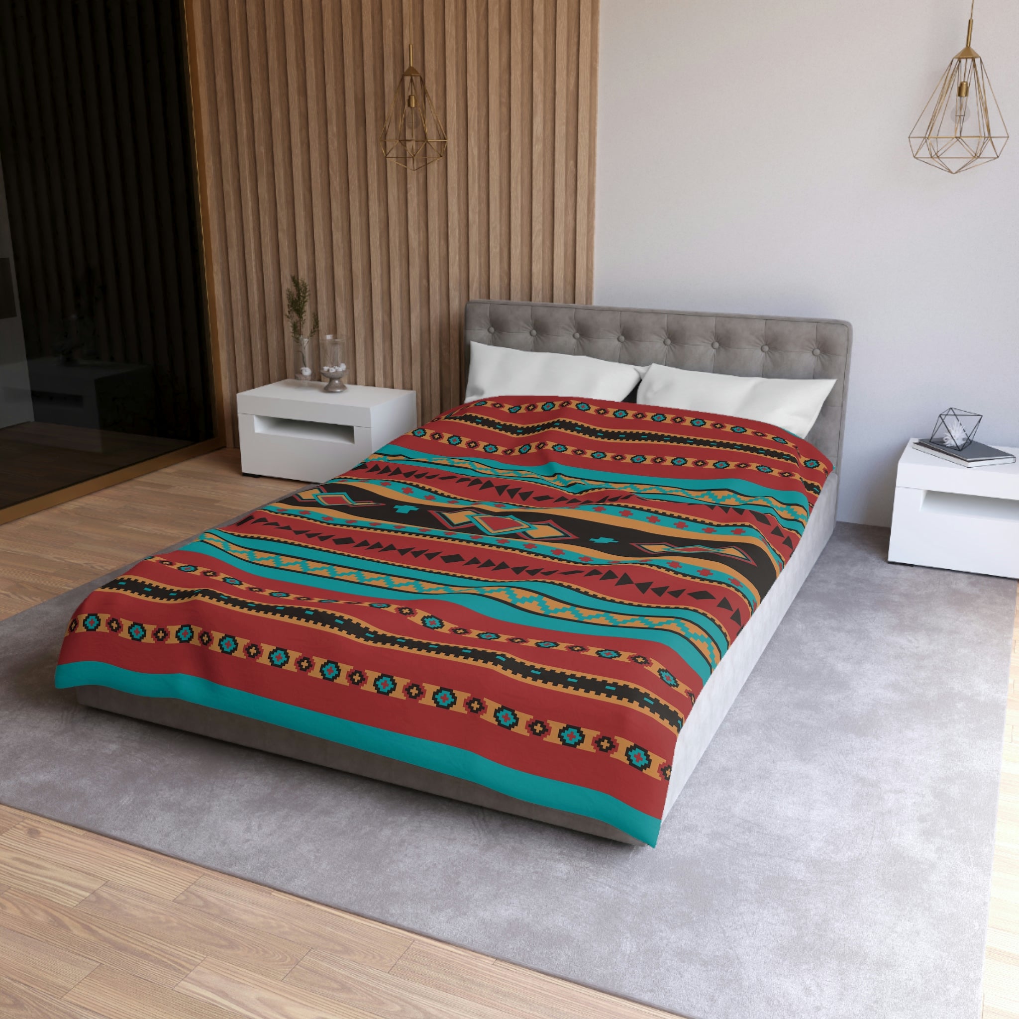 Southwestern Microfiber Duvet Cover - Desert Jewel Pattern Rustic Bedding Set for Queen/King Size - Soft Breathable Bedroom Decor for Cozy Cabin, Farmhouse or Boho Chic Home