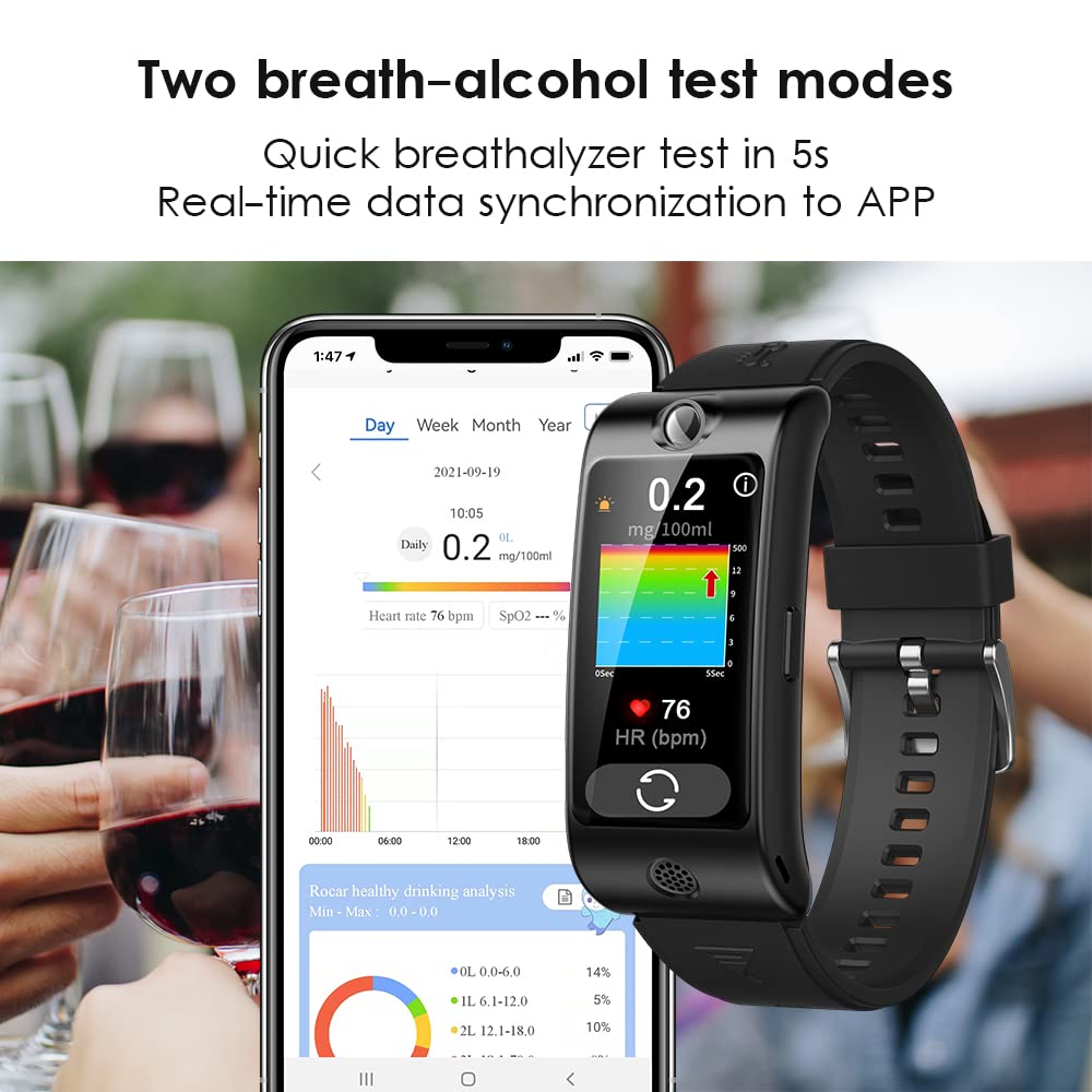 Smart Watch with Breathalyzer - Professional-Grade Alcohol Tester & Fitness Tracker | AMOLED Display, Forehead Thermometer | Perfect for Nightlife, Workplace Safety & Health Monitoring