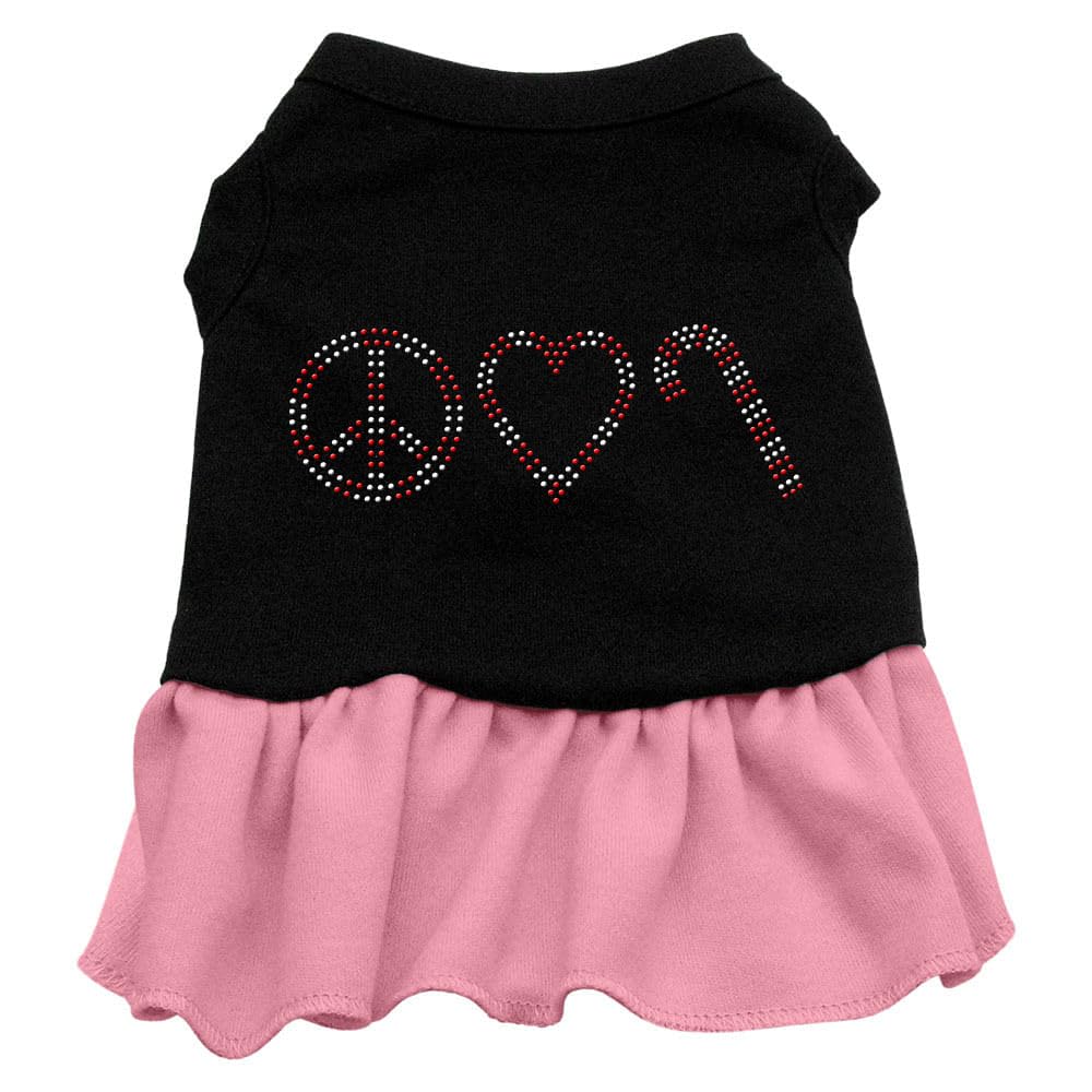 Peace Love Candy Cane Rhinestone Dog Dress - Sparkling Christmas Pet Costume for Small Dogs - Perfect for Holiday Parties & Photo Shoots