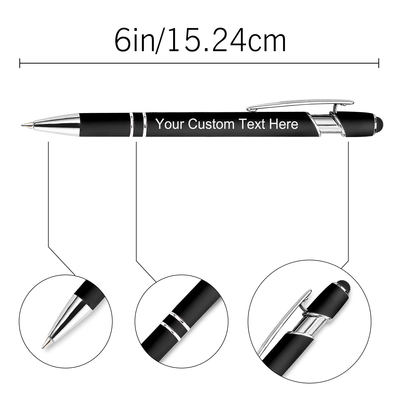 300 Pcs Personalized Custom Pens Bulk - Free Engraving with Name/Message - Custom Ballpoint Pens & Stylus for Business, Office, Graduation Gifts - Ideal for Men, Women, Christmas & Birthday Presents (Black) - Perfect for Corporate Events, Promotions & Special Occasions