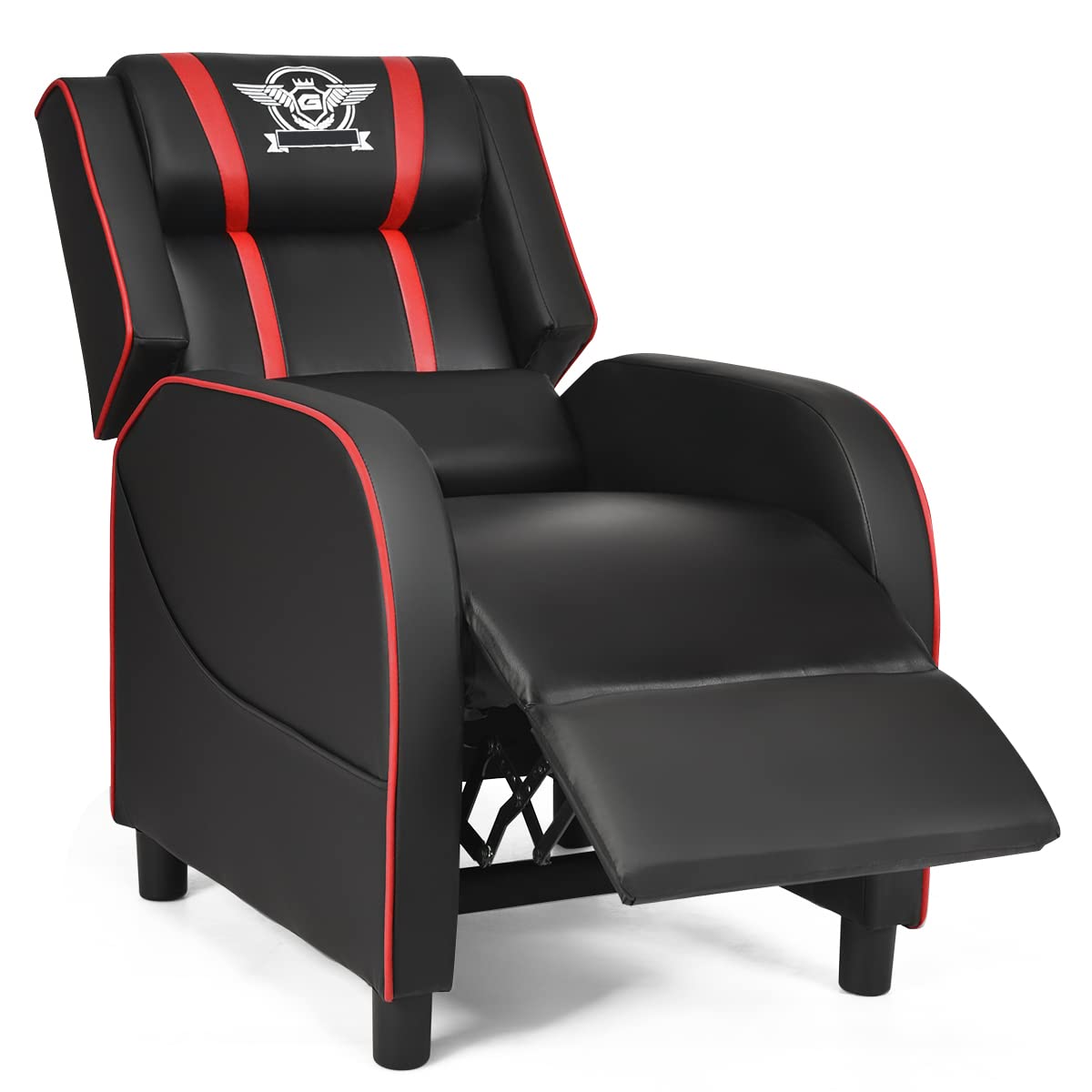 Premium PU Leather Massage Gaming Recliner Chair with Footrest - Modern Racing Style Home Theater Seat for Living Room, Bedroom & Game Room - Ergonomic Comfort for Relaxation, Movie Watching & Video Gaming (Red)