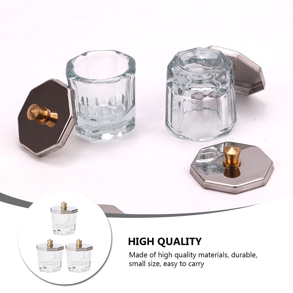3pcs Octagonal Nail Art Cups - Stainless Steel Dappen Dishes for Acrylic Liquids & Manicure - Salon & Home Use