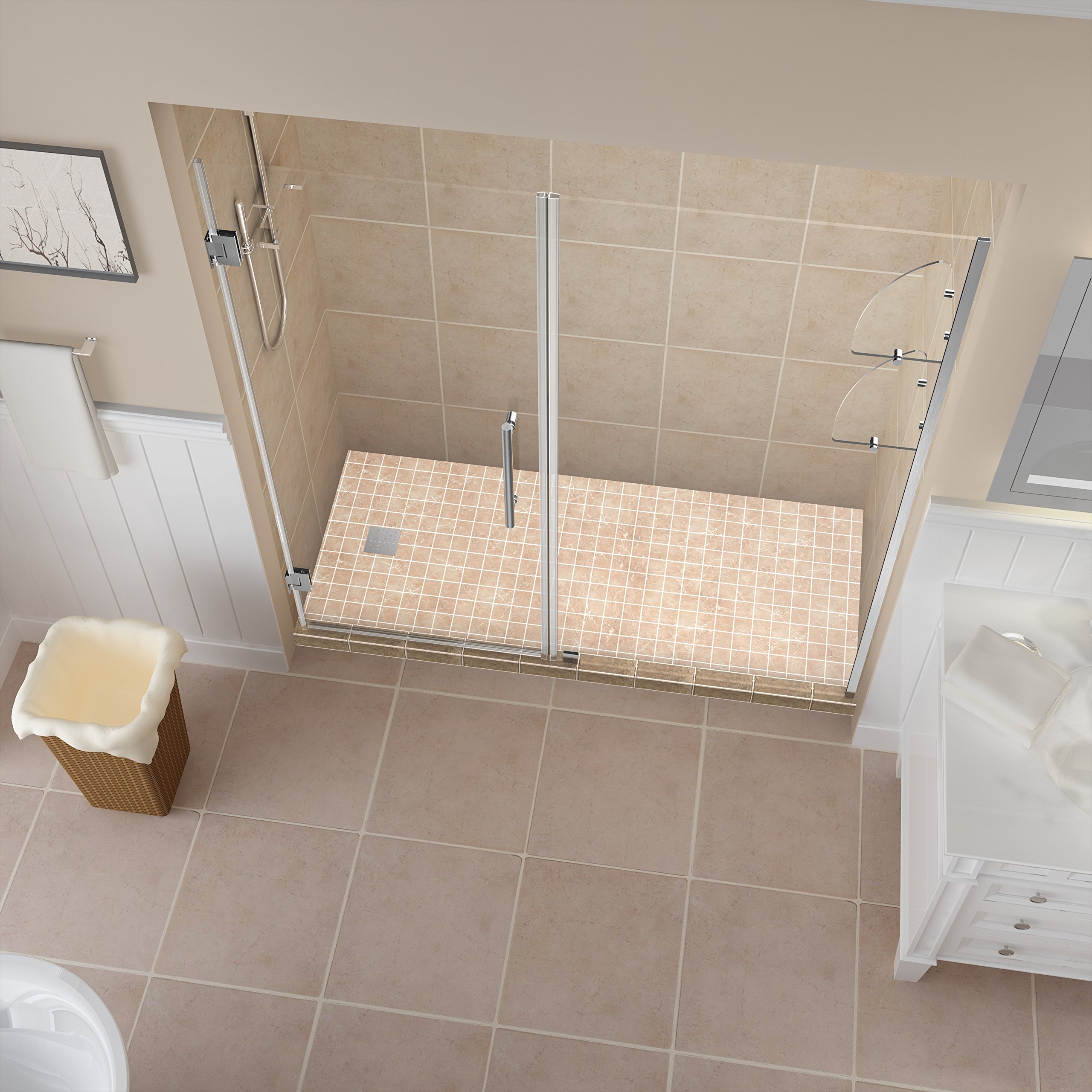 Aston Belmore GS Frameless Hinged Shower Door with Frosted Glass & Built-in Shelves - Perfect for Modern Bathroom Renovations & Spa-Like Showers