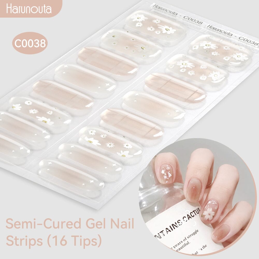 16 Tips Semi Cured Gel Nail Strips - Long Lasting DIY Nail Art Kit for Home Manicure | Perfect for Parties, Weddings & Special Occasions