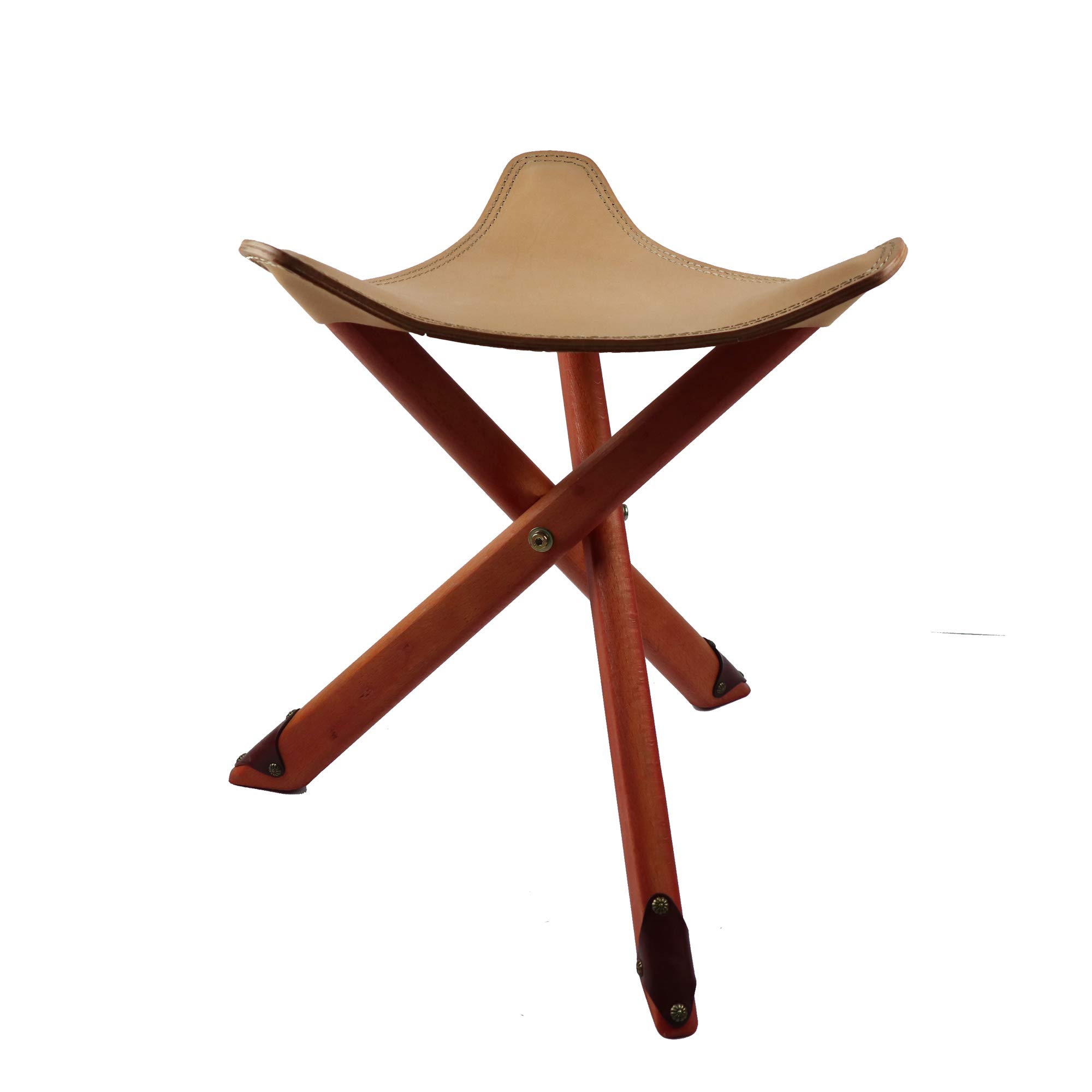 SUOHU Lightweight Folding Camping Chair - Waterproof Leather Tripod Stool with Solid Wood Frame for Outdoor Activities, Hiking, Hunting & Fishing | Portable Compact Design for Backpacking, Beach, Picnic & Garden Use (Camel Color)