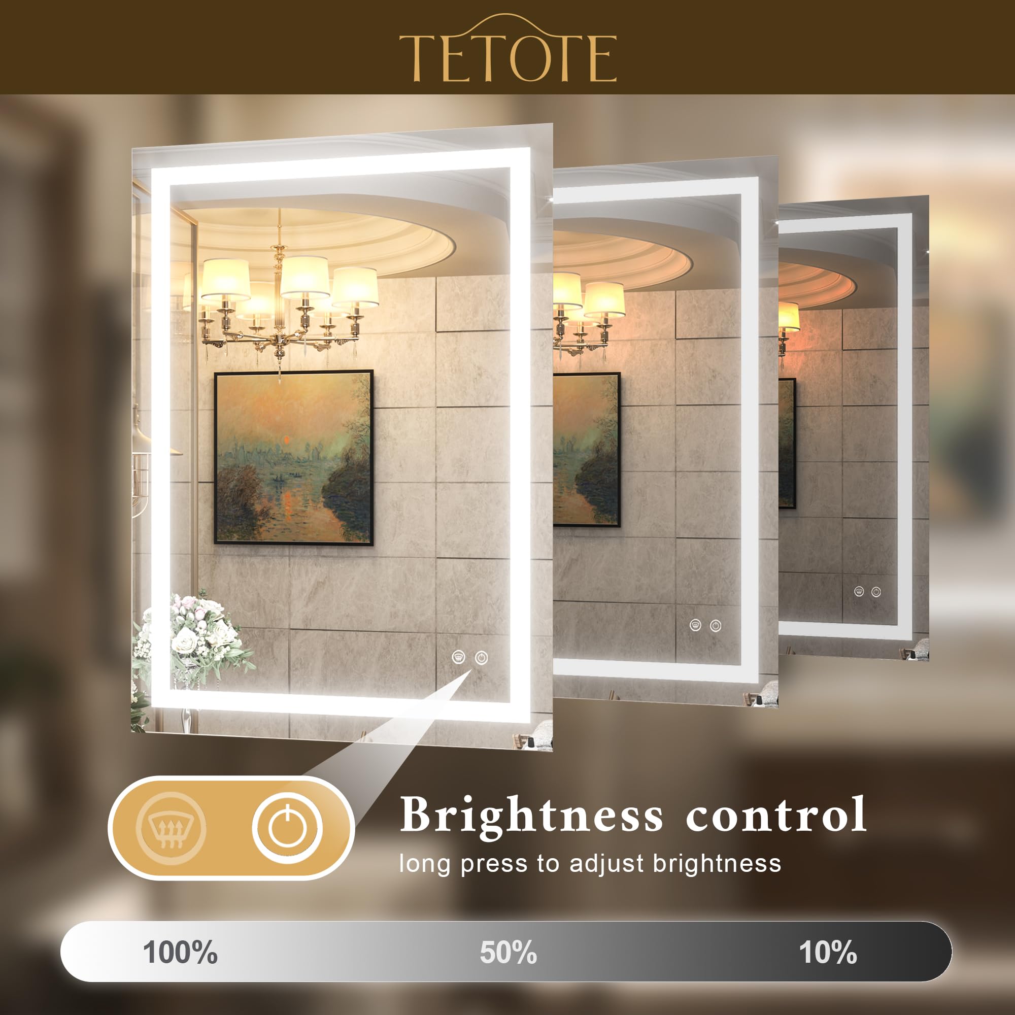 30 x 36 Inch LED Bathroom Mirror with Dimmable Lights - Anti-Fog Vanity Mirror for Makeup - Wall Mounted Modern Lighted Mirror with Tempered Glass - Perfect for Home Spa, Dressing Room & Luxury Bathroom Decor