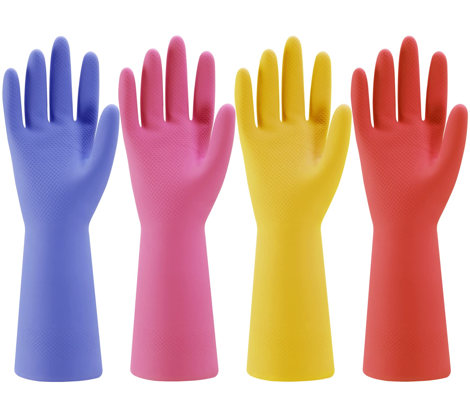**Reusable Rubber Dishwashing Gloves - 4 Pairs Colorful Household Cleaning Gloves for Washing Dishes, Kitchen & Bathroom Cleaning - Non-Slip, Durable & Flexible (Small, Blue, Pink, Yellow, Orange) - Perfect for Dishwashing, Mopping & Heavy-Duty Cleaning**
