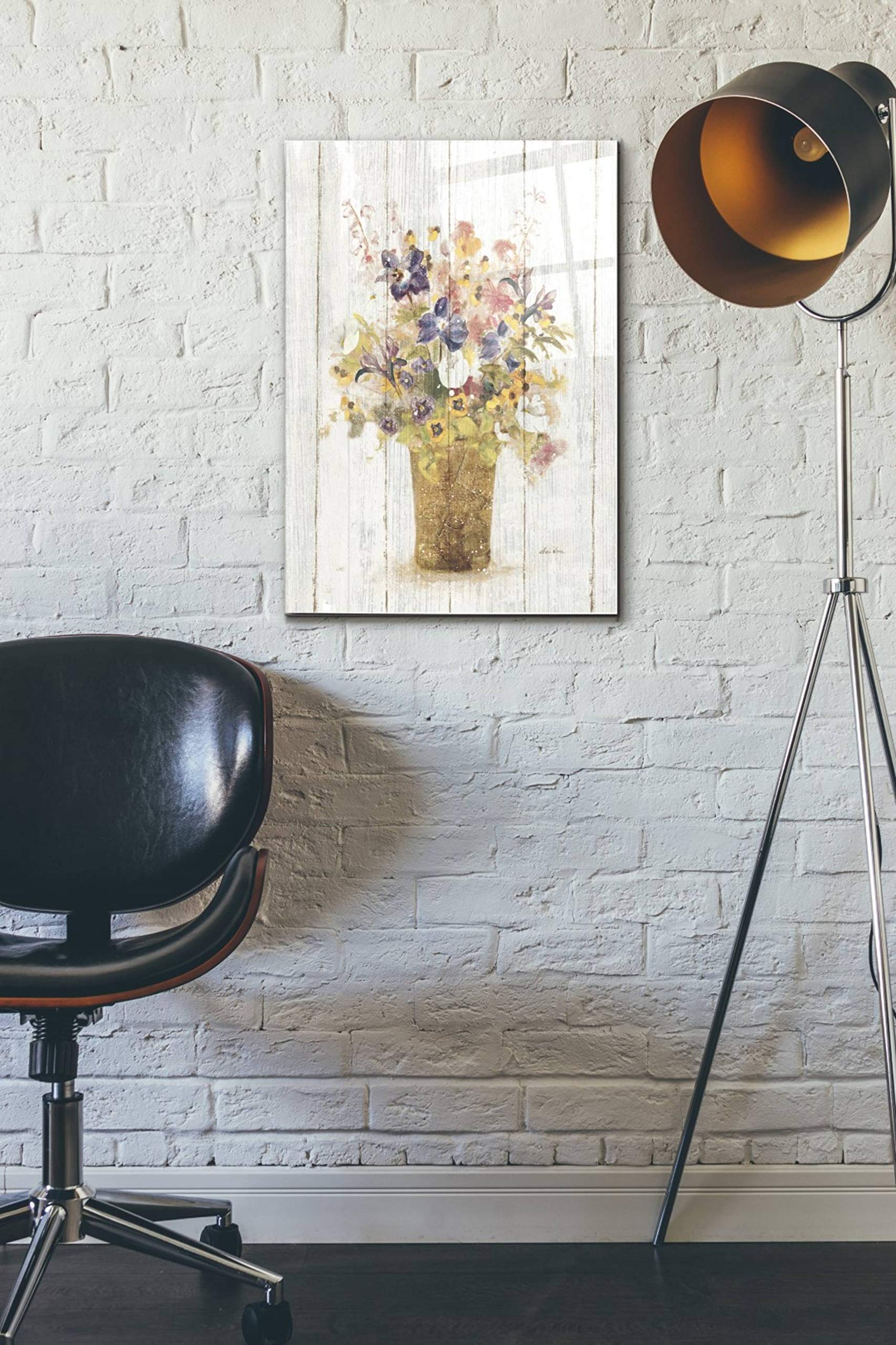 Epic Art 'Wild Flowers in Vase II on Barn Board' by Cheri Blum - 16x24 Inch Acrylic Glass Wall Art Painting - Perfect for Living Room, Bedroom & Office Decor