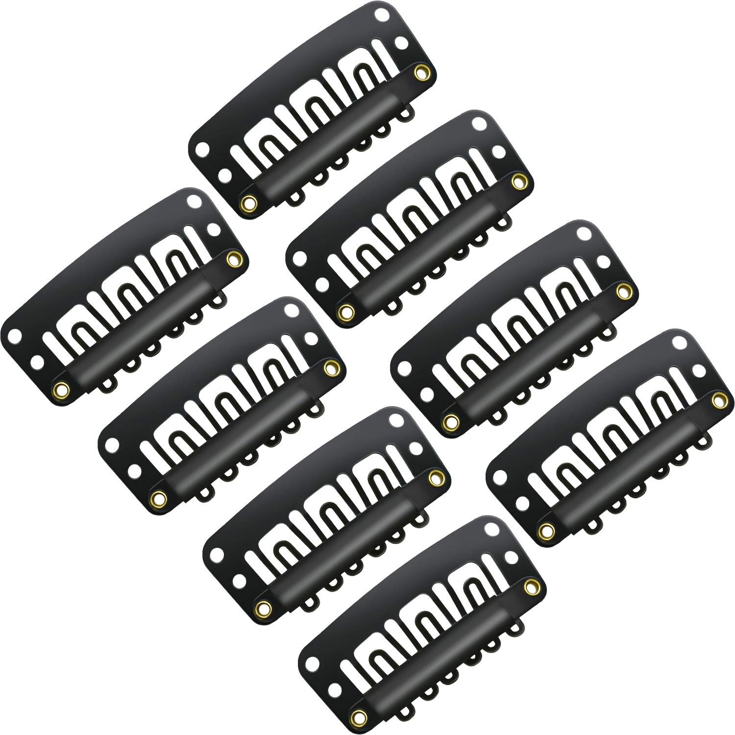 100 Pieces Snap Clips for Wigs & Hair Extensions - 32mm U-Shape Metal Hair Clips with Soft Rubber, Stainless Steel, 6 Teeth - DIY Hair Accessories for Women (4 Colors, Black) - Perfect for Styling, Securing Hair & Costume Use