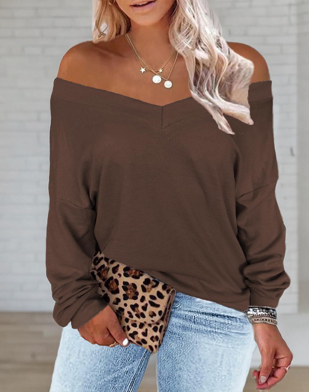 Plus Size Women's Long Sleeve Waffle Knit V-Neck Pullover Sweater Tops 1X-5X - Cozy Fall & Winter Layering for Casual Outfits & Office Wear