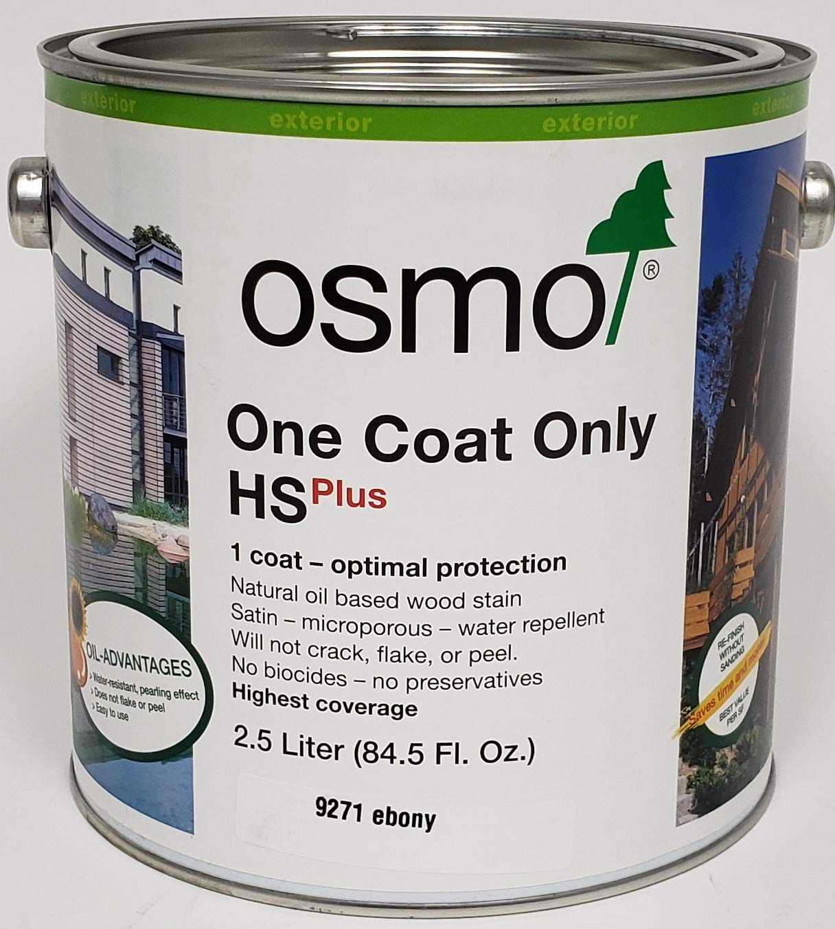Osmo One Coat Only HS Plus 9271 Ebony 2.5 Liter - Fast-Drying Wood Stain & Protection for Floors, Furniture & DIY Projects - Indoor & Outdoor Use